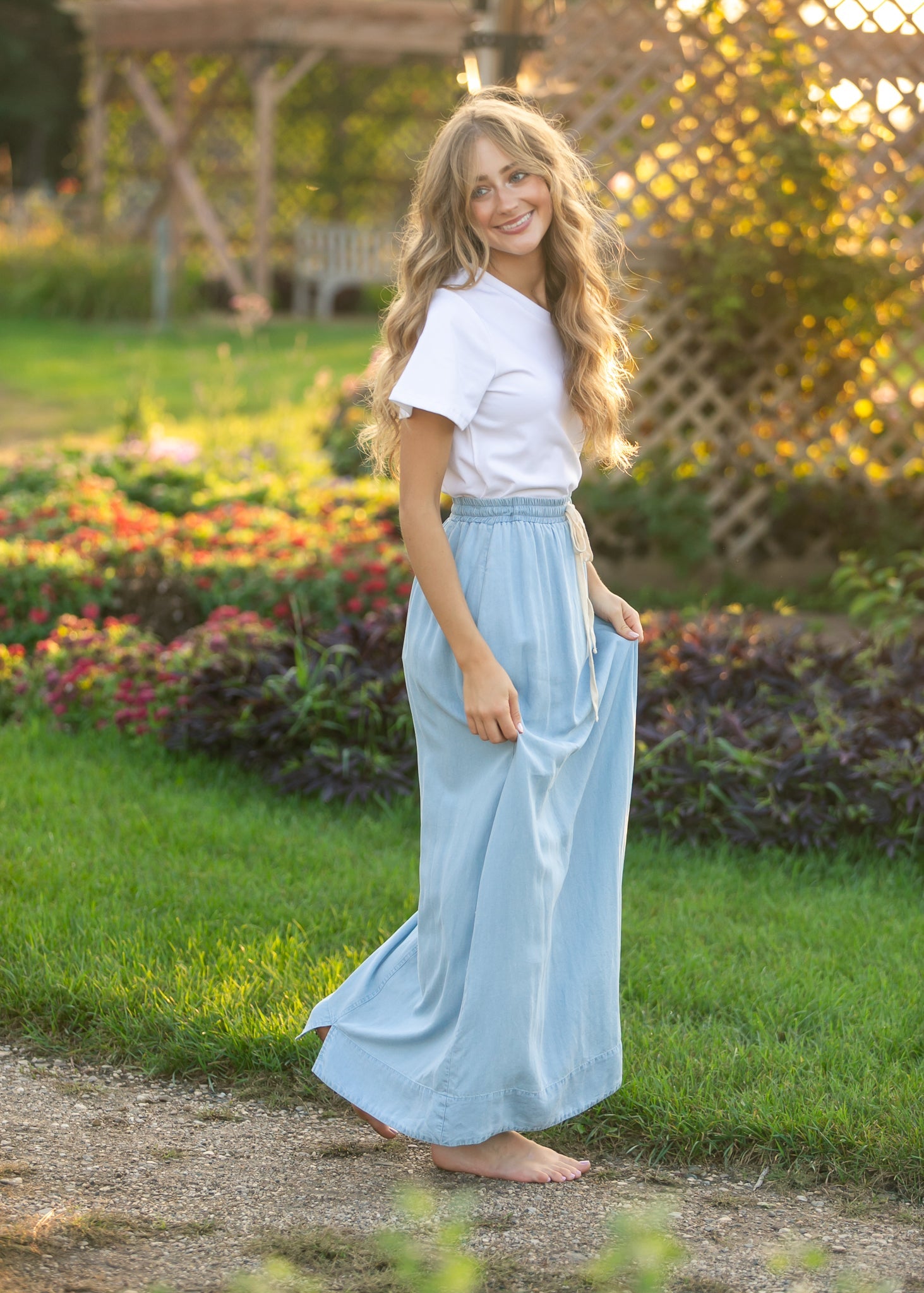 Cleo Chambray Tie Maxi Skirt - Two & Gathered
