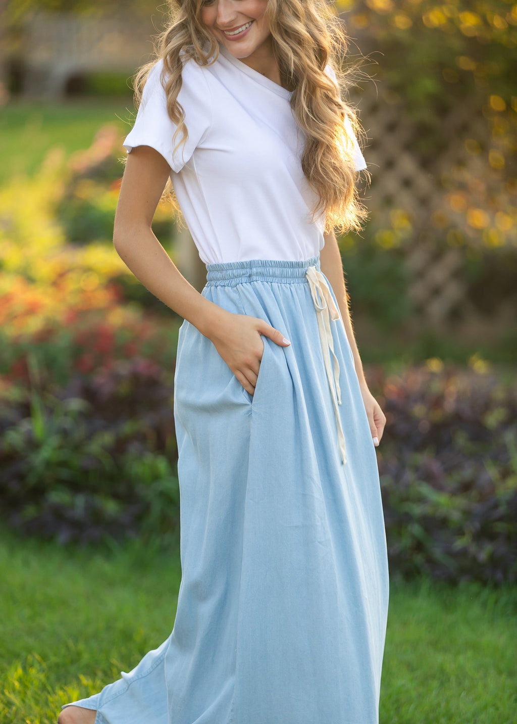 Cleo Chambray Tie Maxi Skirt - Two & Gathered