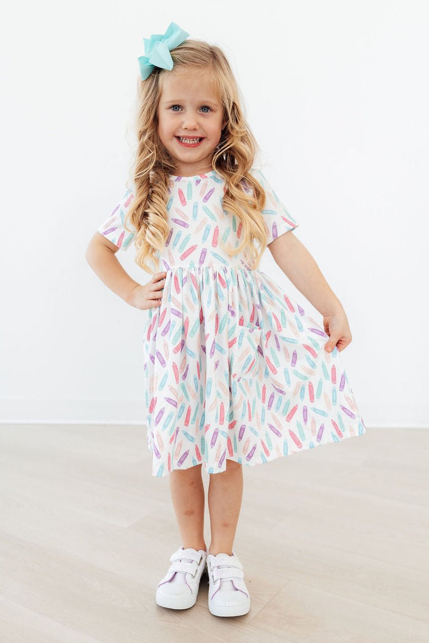 Color Crayons S/S Pocket Twirl Dress - Two & Gathered