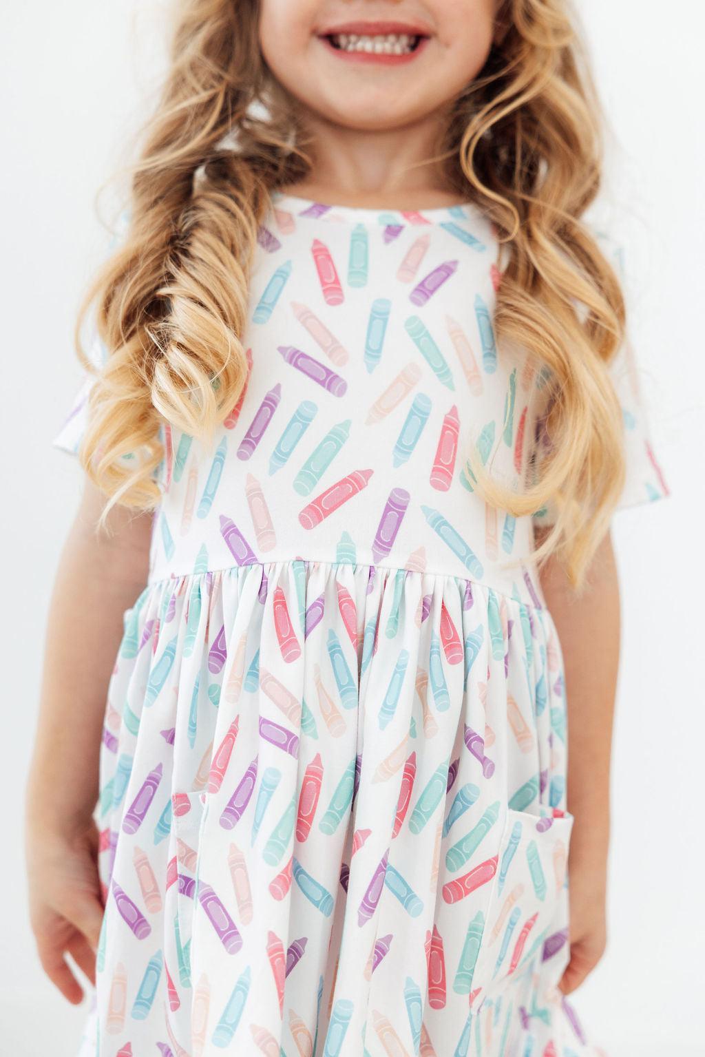 Color Crayons S/S Pocket Twirl Dress - Two & Gathered