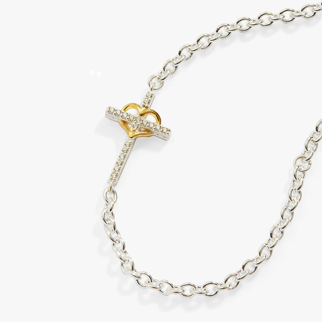 Cross And Heart Bracelet, Sterling Silver - Two & Gathered