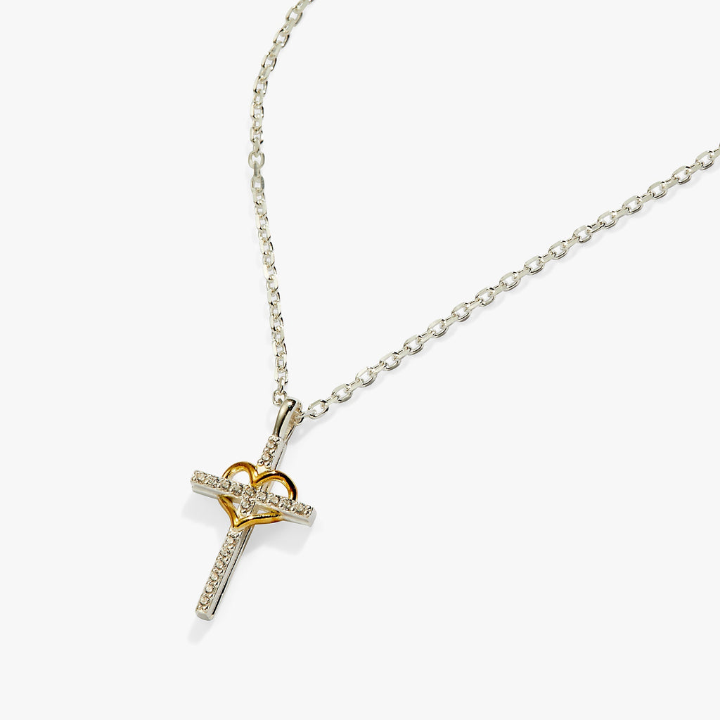 Cross And Heart Necklace, Sterling Silver - Two & Gathered