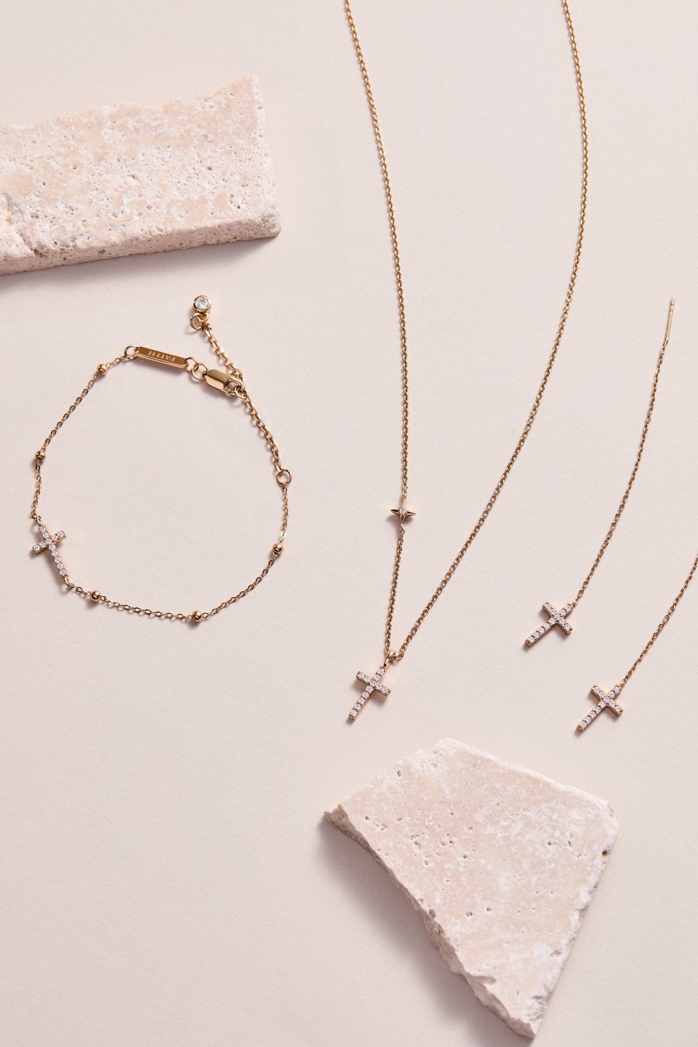 Cross Delicate Pave Crystal Beaded Strand Bracelet - Two & Gathered