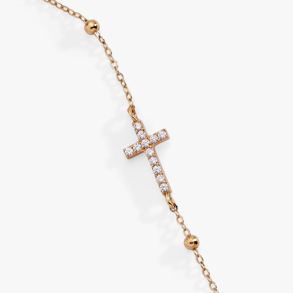 Cross Delicate Pave Crystal Beaded Strand Bracelet - Two & Gathered