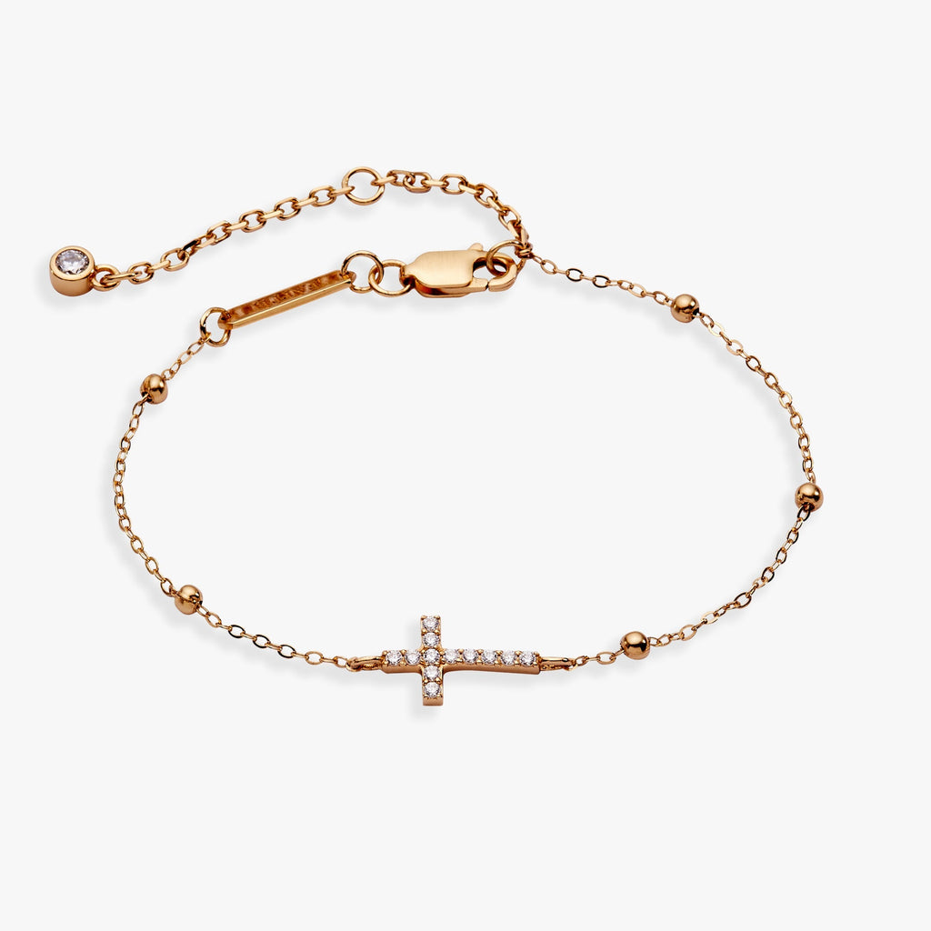 Cross Delicate Pave Crystal Beaded Strand Bracelet - Two & Gathered