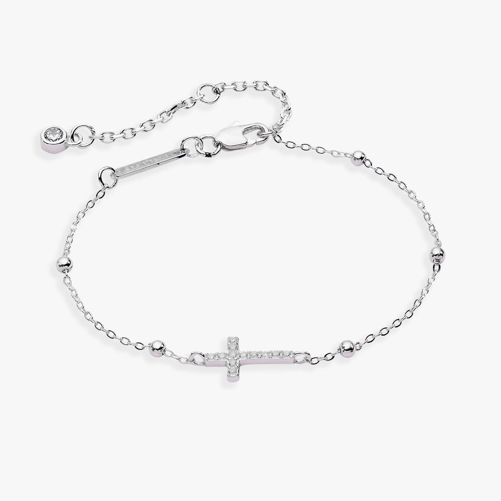 Cross Delicate Pave Crystal Beaded Strand Bracelet - Two & Gathered