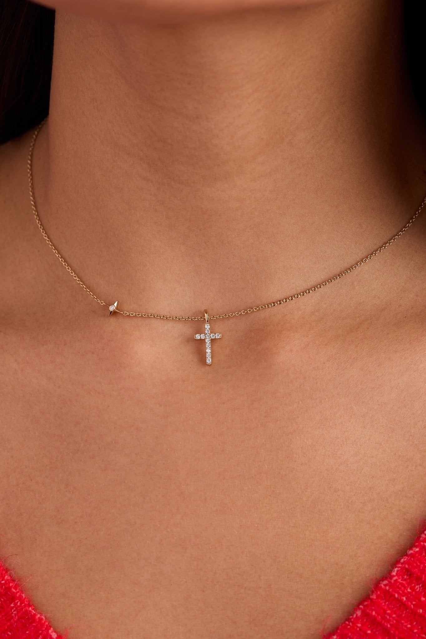 Cross Delicate Pave Crystal Pendant Necklace - Two & Gathered
