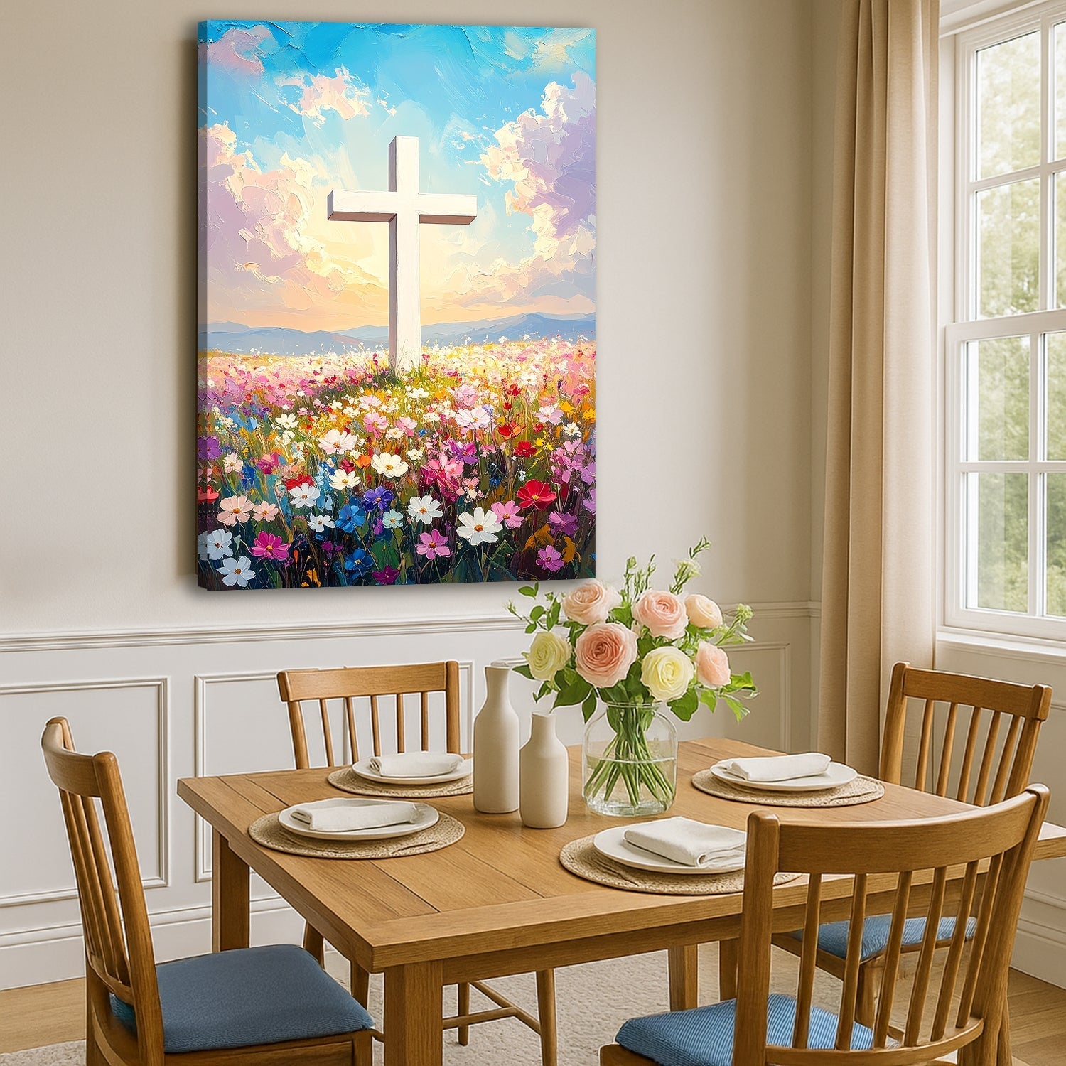 Cross Floral Field Faith Wall Art - Two & Gathered