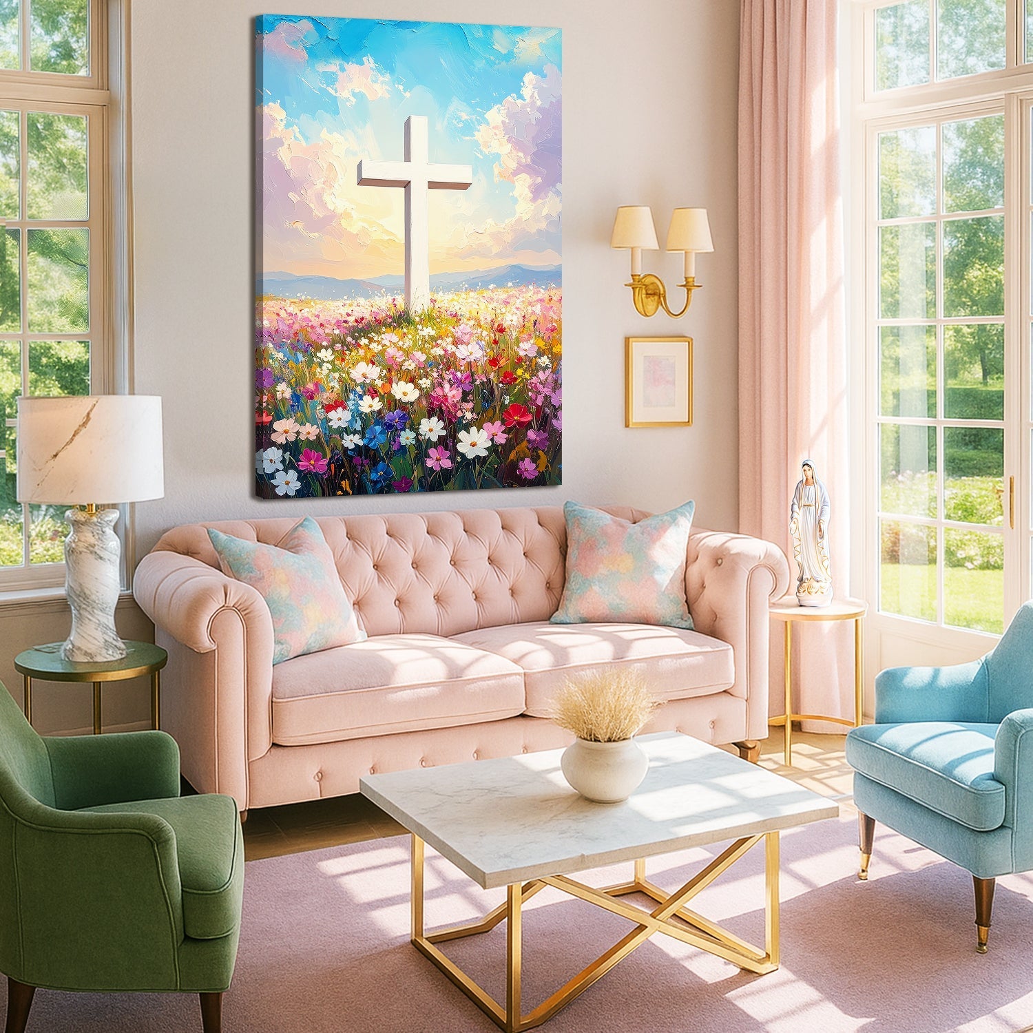 Cross Floral Field Faith Wall Art - Two & Gathered