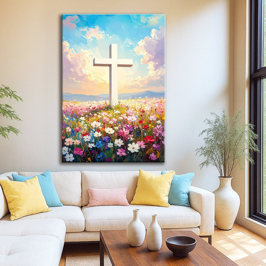Cross Floral Field Faith Wall Art - Two & Gathered