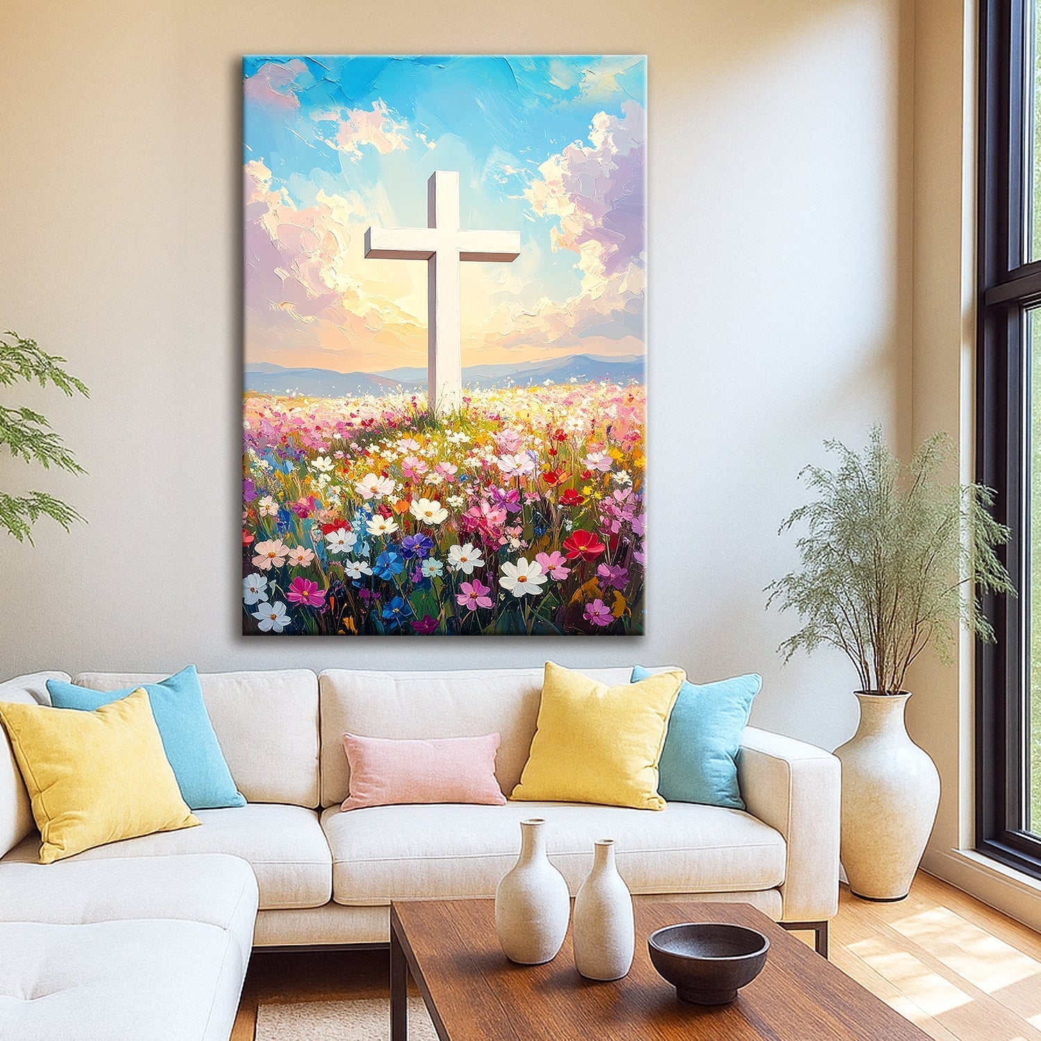 Cross Floral Field Faith Wall Art - Two & Gathered