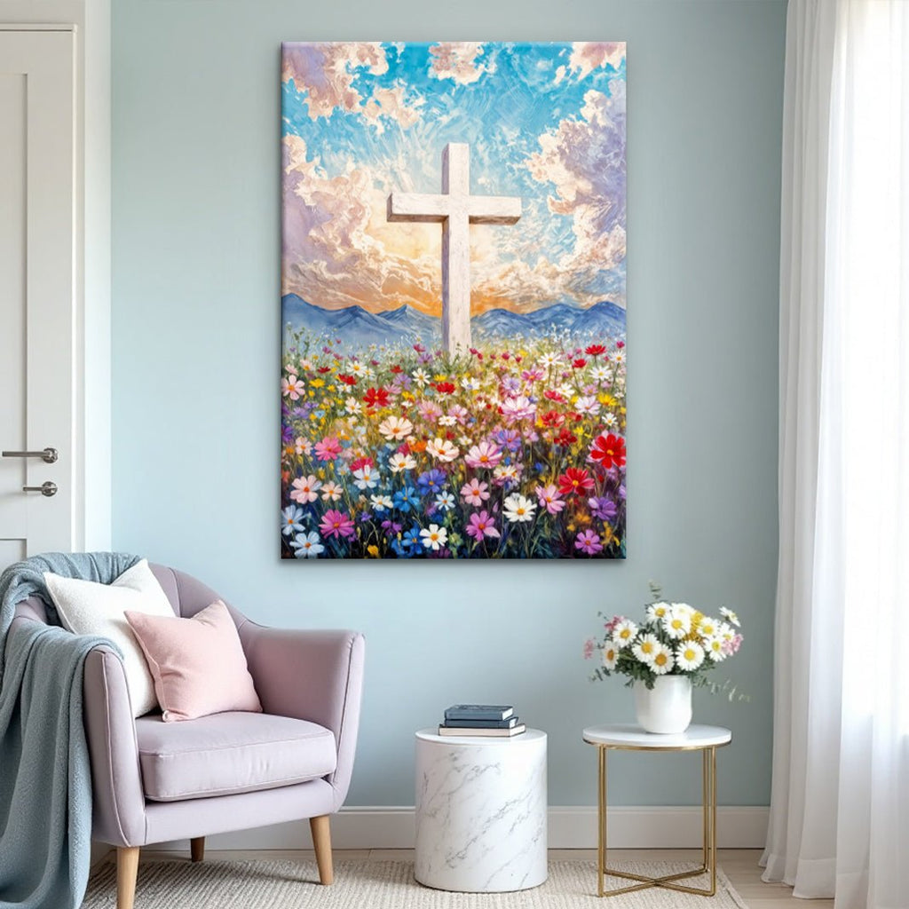 Cross Floral Field Faith Wall Art II - Two & Gathered