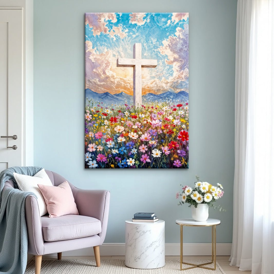 Cross Floral Field Faith Wall Art II - Two & Gathered