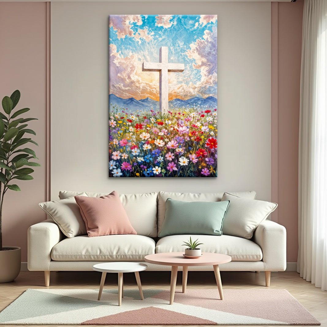 Cross Floral Field Faith Wall Art II - Two & Gathered