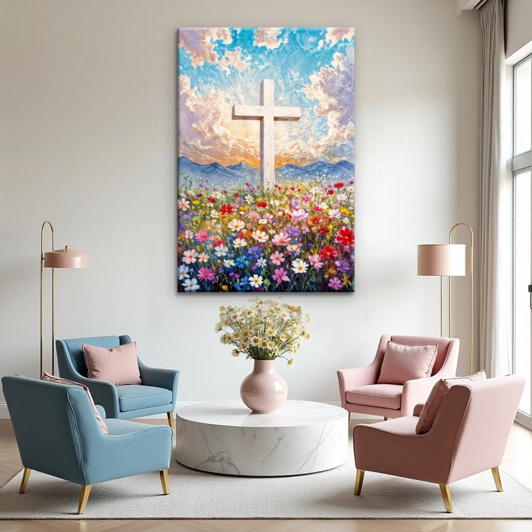 Cross Floral Field Faith Wall Art II - Two & Gathered