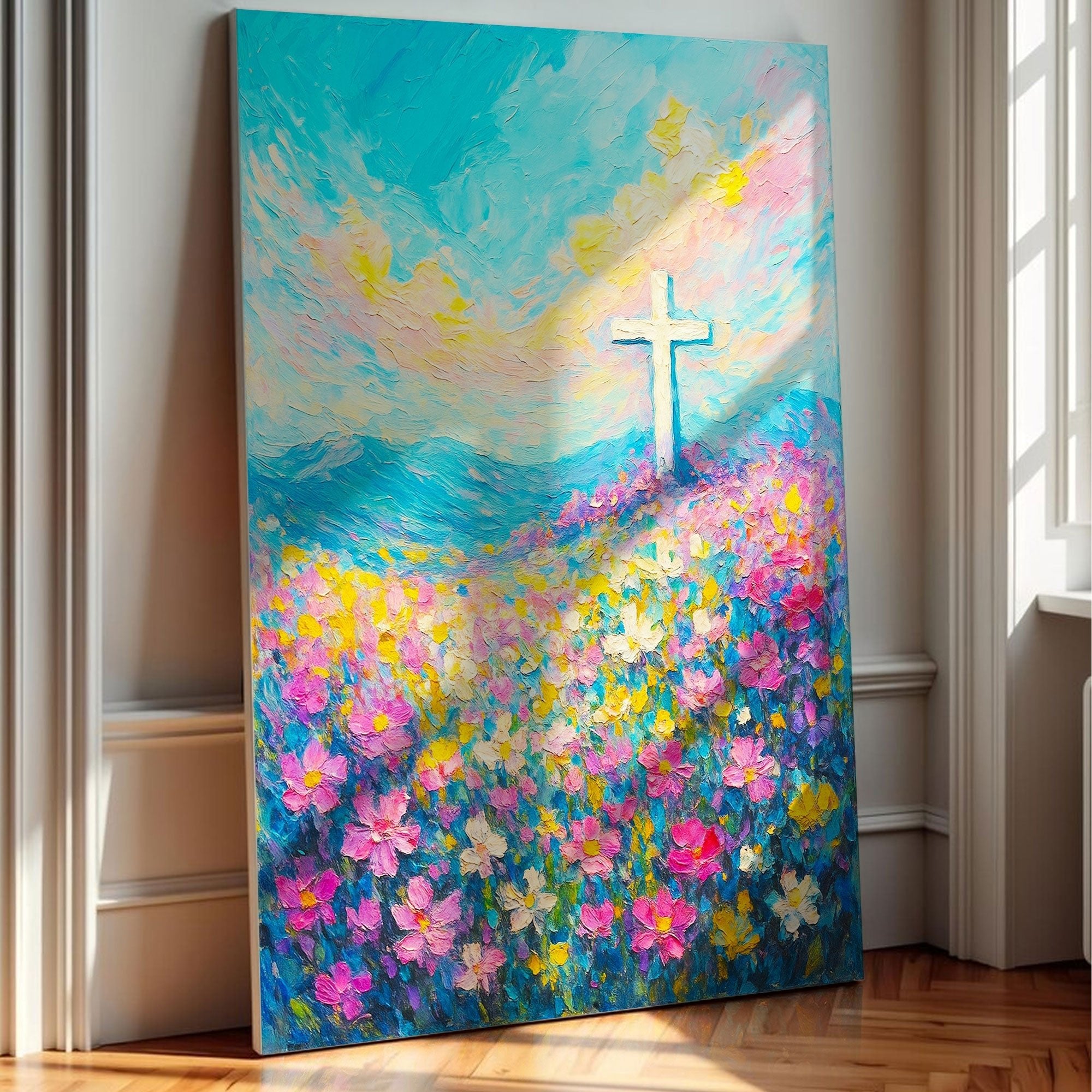 Cross Floral Field Faith Wall Art III - Two & Gathered