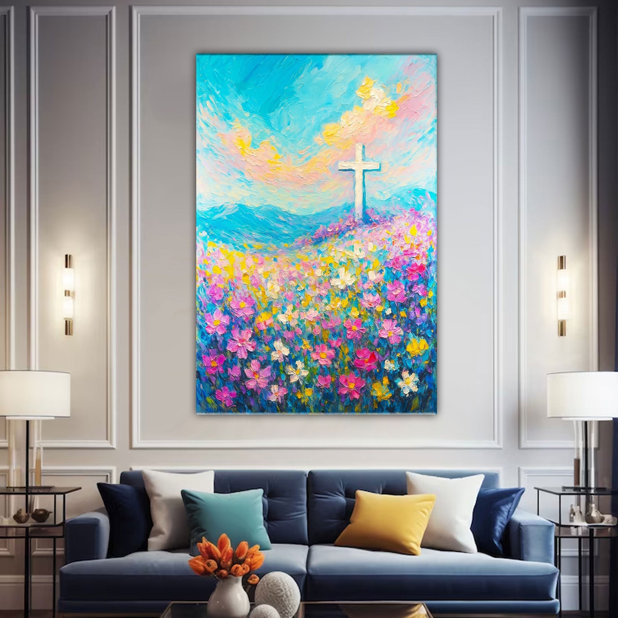 Cross Floral Field Faith Wall Art III - Two & Gathered