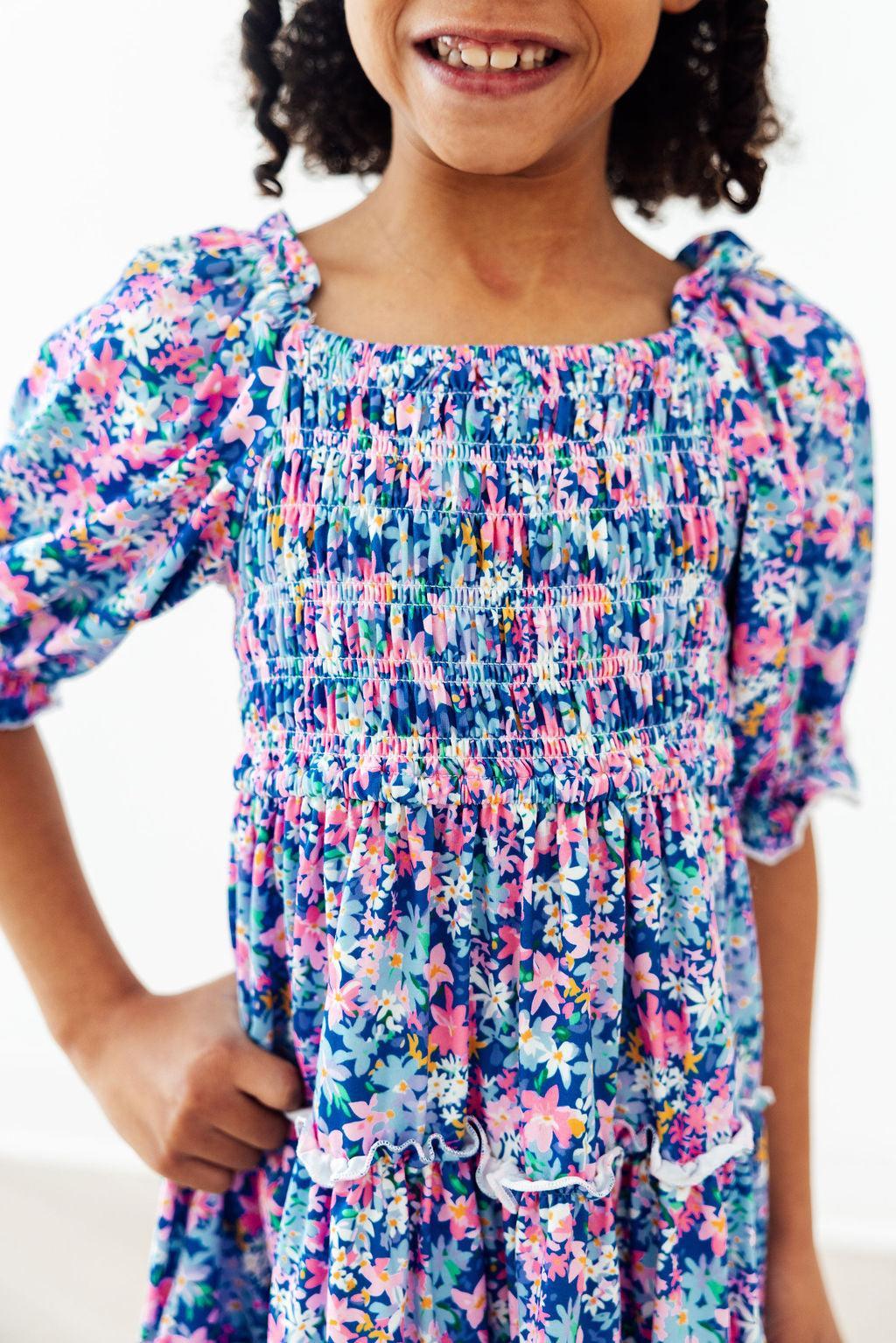 Darling Daisies Smocked Ruffle Dress - Two & Gathered