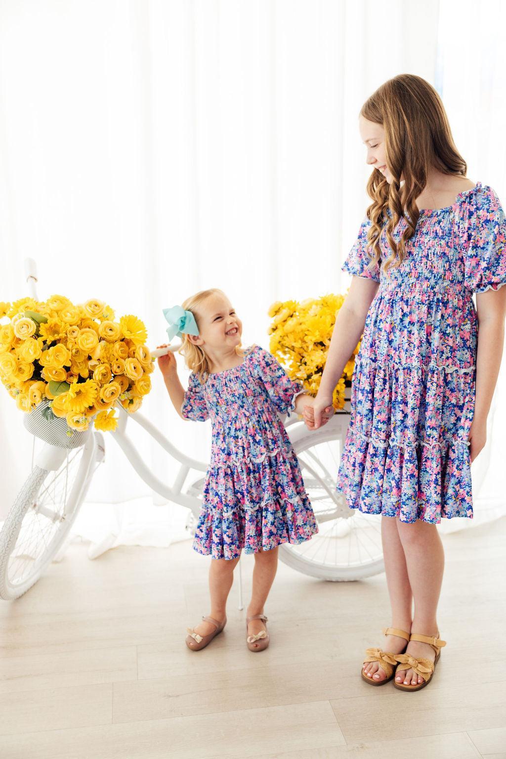 Darling Daisies Smocked Ruffle Dress - Two & Gathered