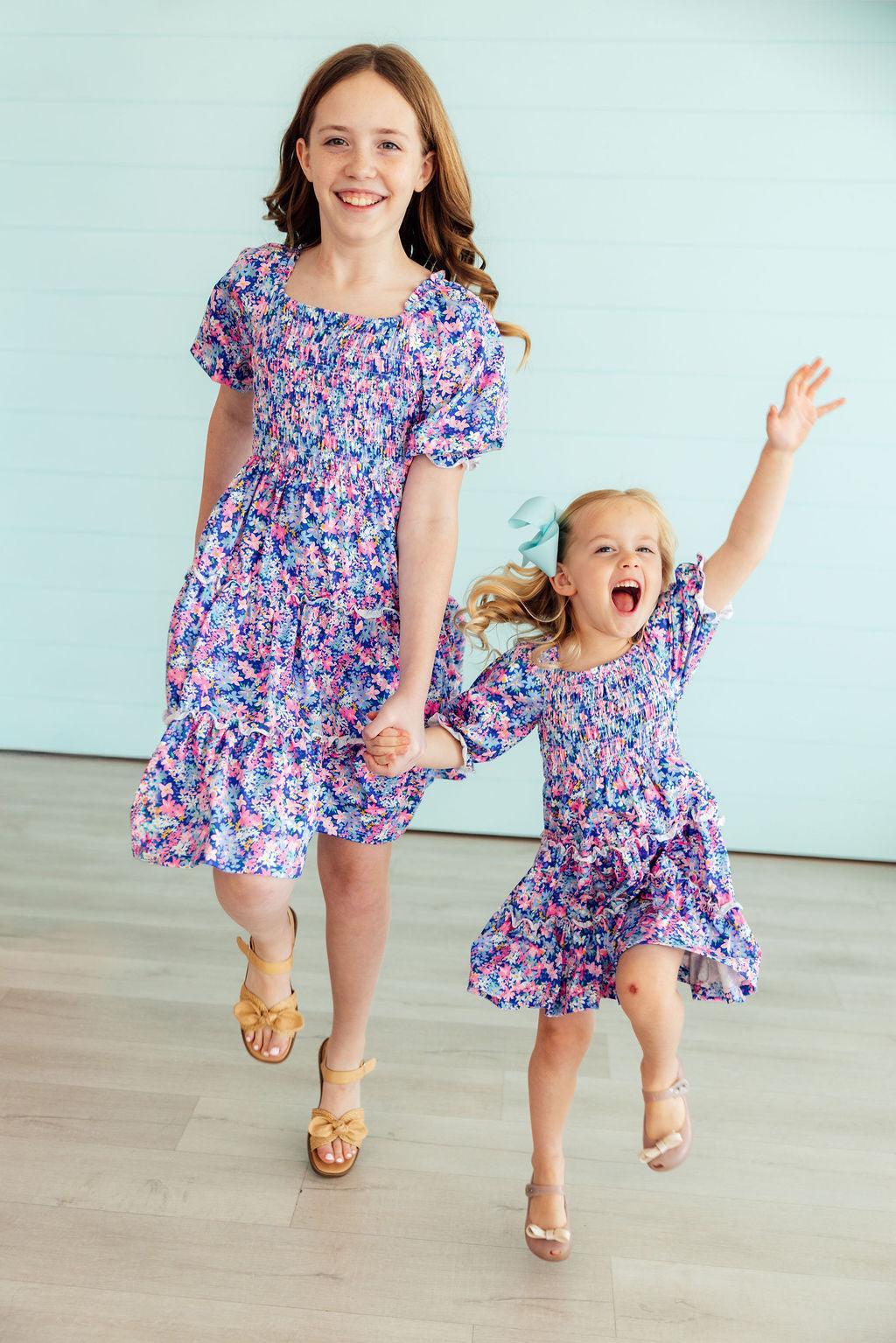 Darling Daisies Smocked Ruffle Dress - Two & Gathered