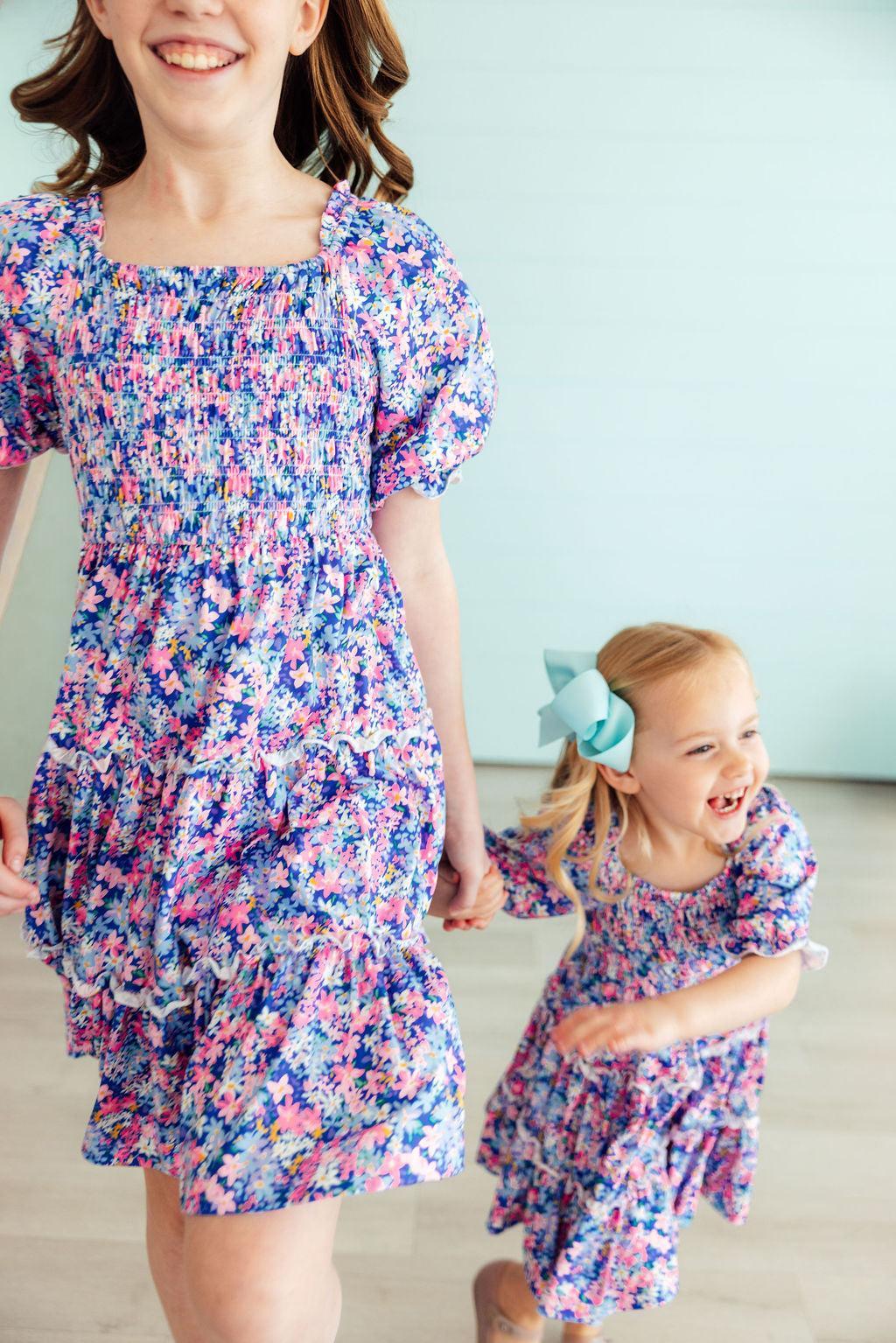 Darling Daisies Smocked Ruffle Dress - Two & Gathered