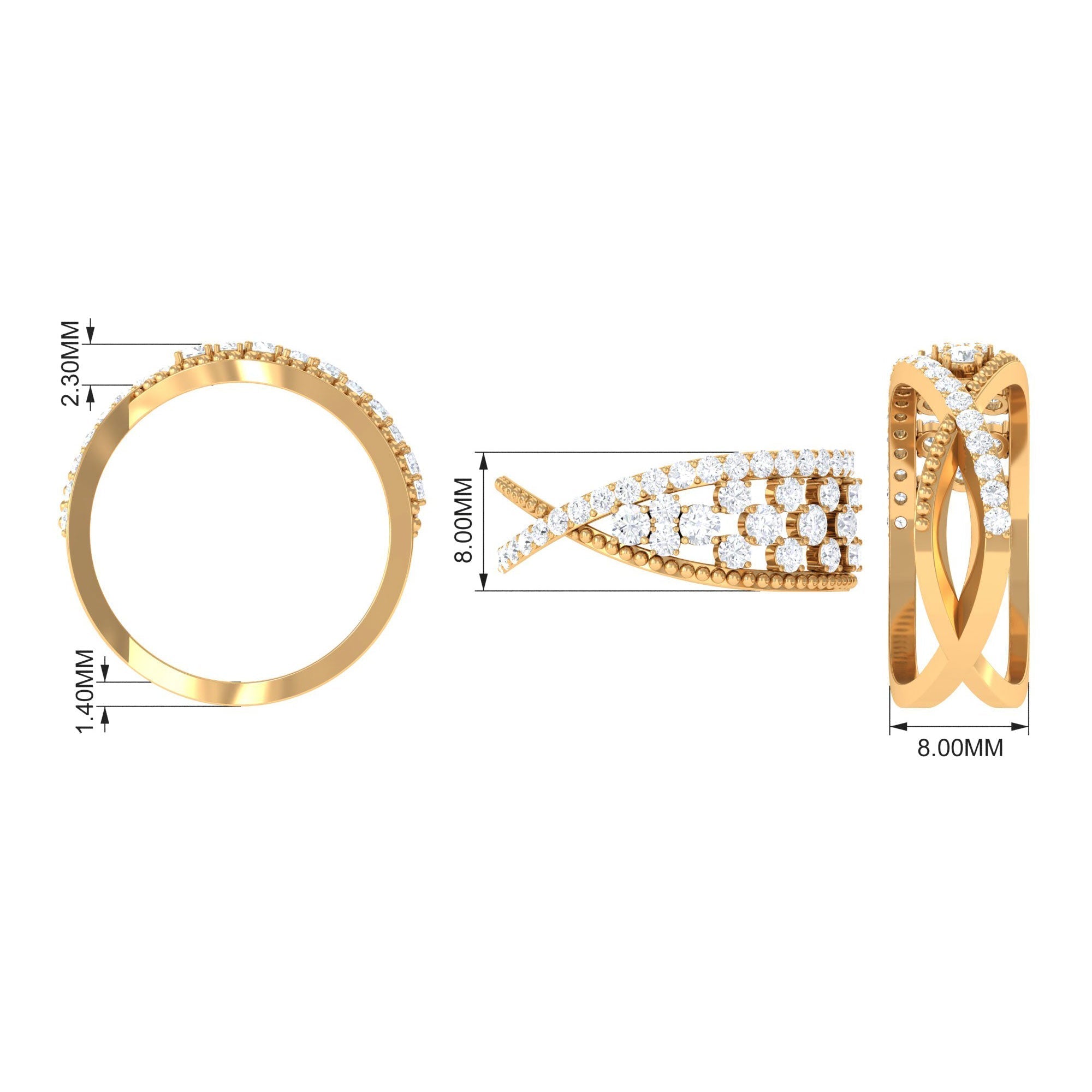 Designer Diamond Band Ring with Criss Cross Shank - Two & Gathered