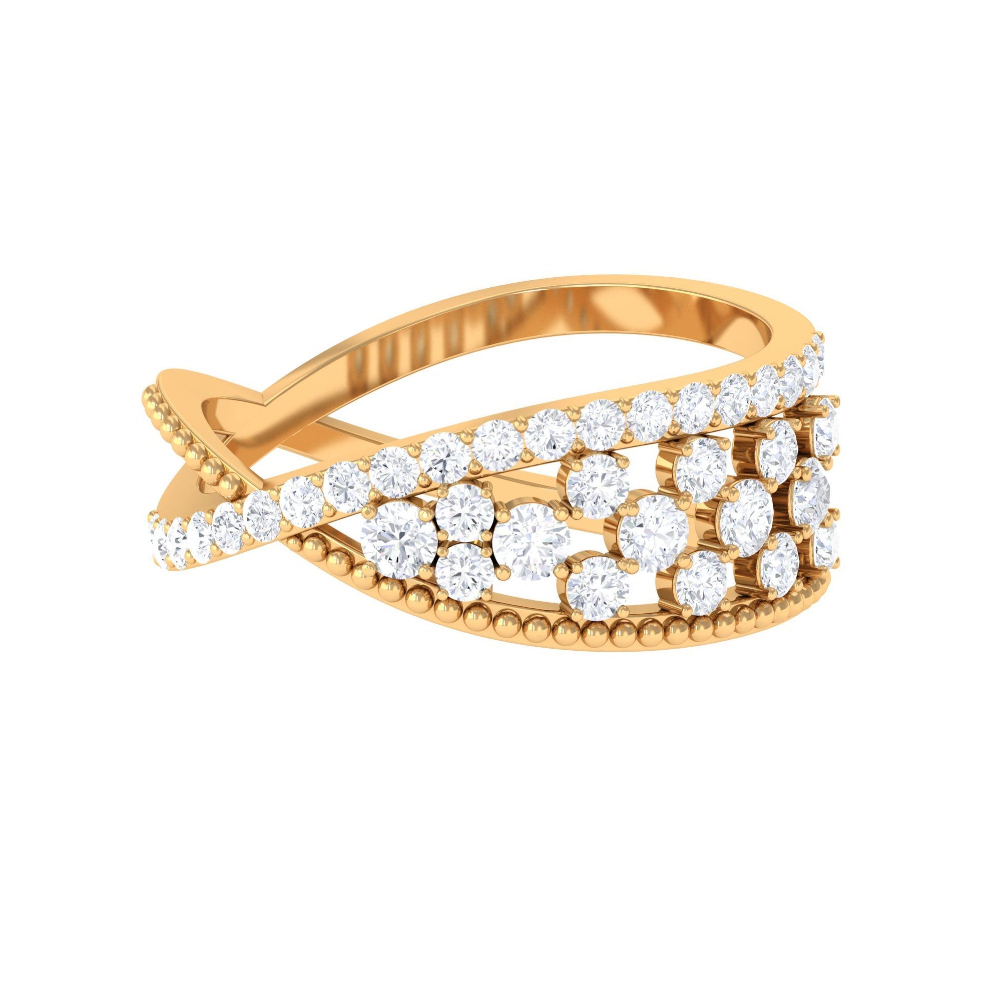 Designer Diamond Band Ring with Criss Cross Shank - Two & Gathered