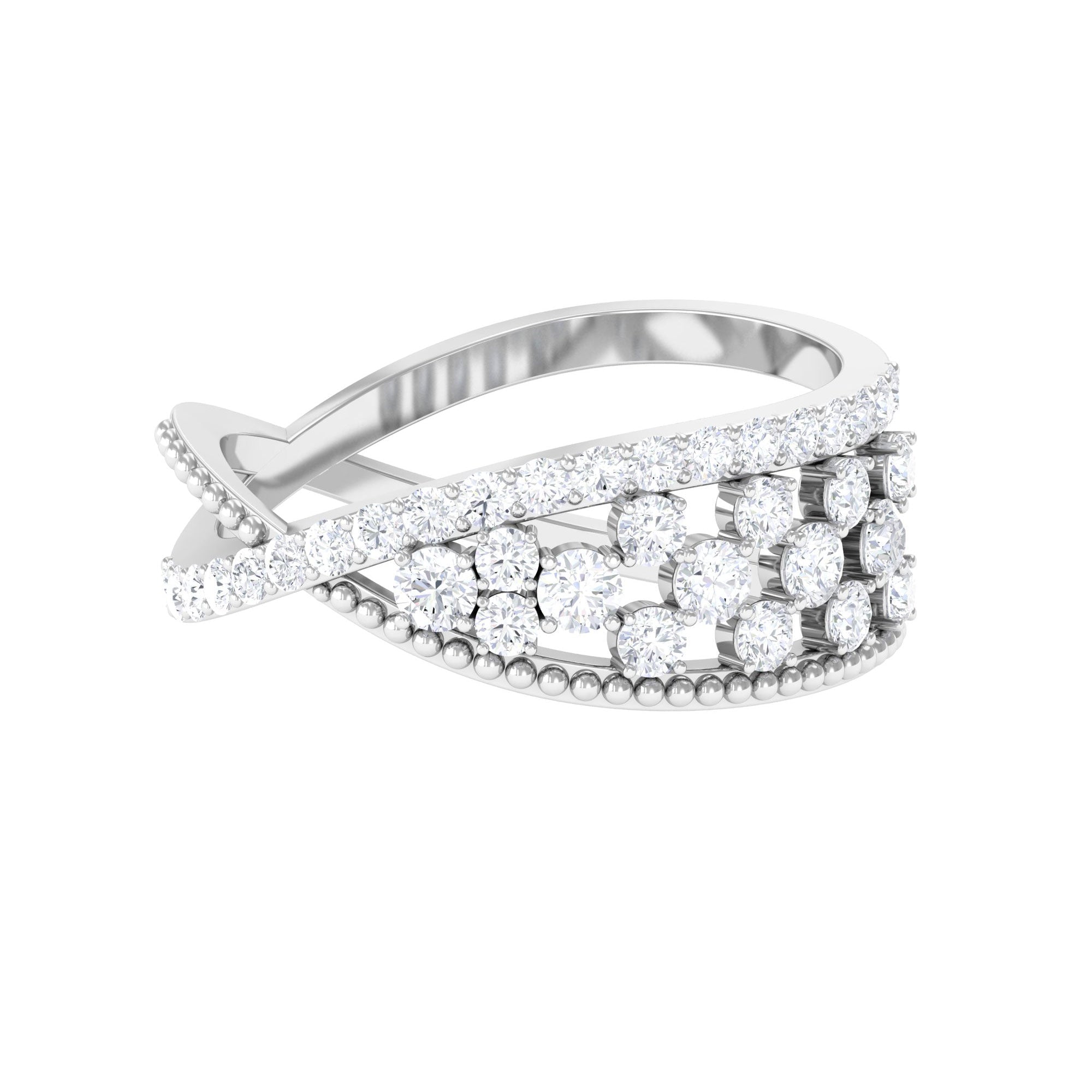 Designer Diamond Band Ring with Criss Cross Shank - Two & Gathered