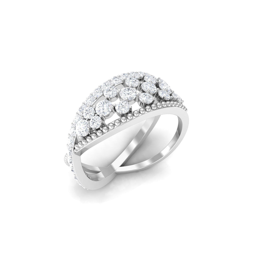 Designer Diamond Band Ring with Criss Cross Shank - Two & Gathered