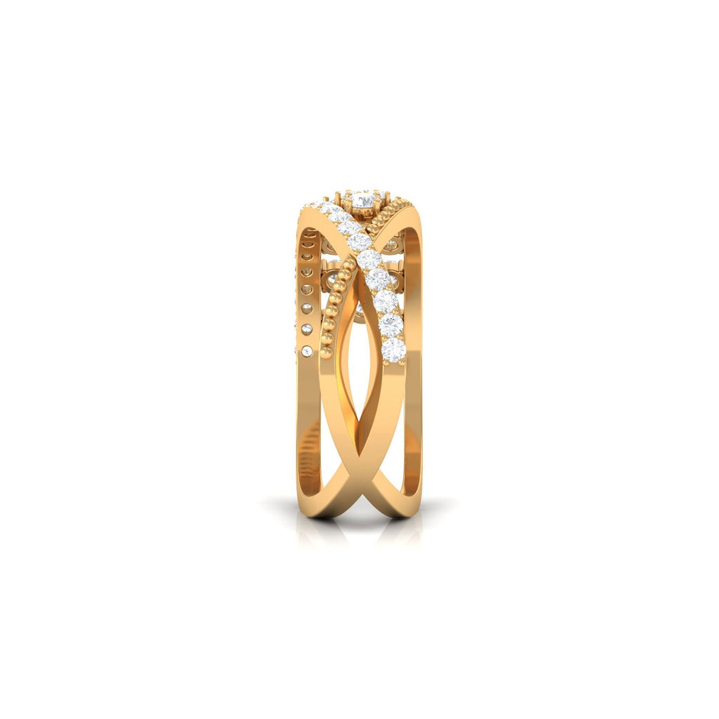 Designer Diamond Band Ring with Criss Cross Shank - Two & Gathered