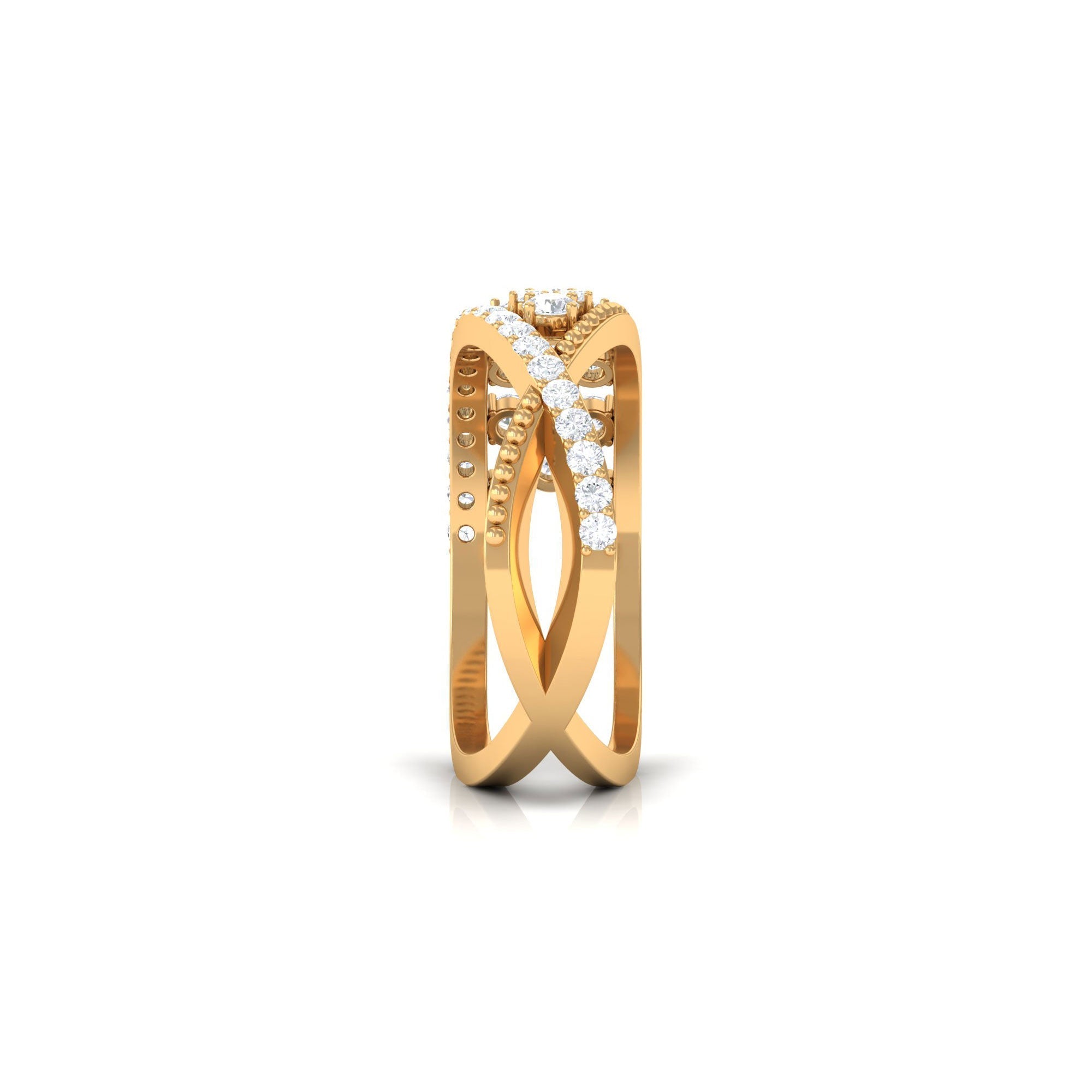 Designer Diamond Band Ring with Criss Cross Shank - Two & Gathered