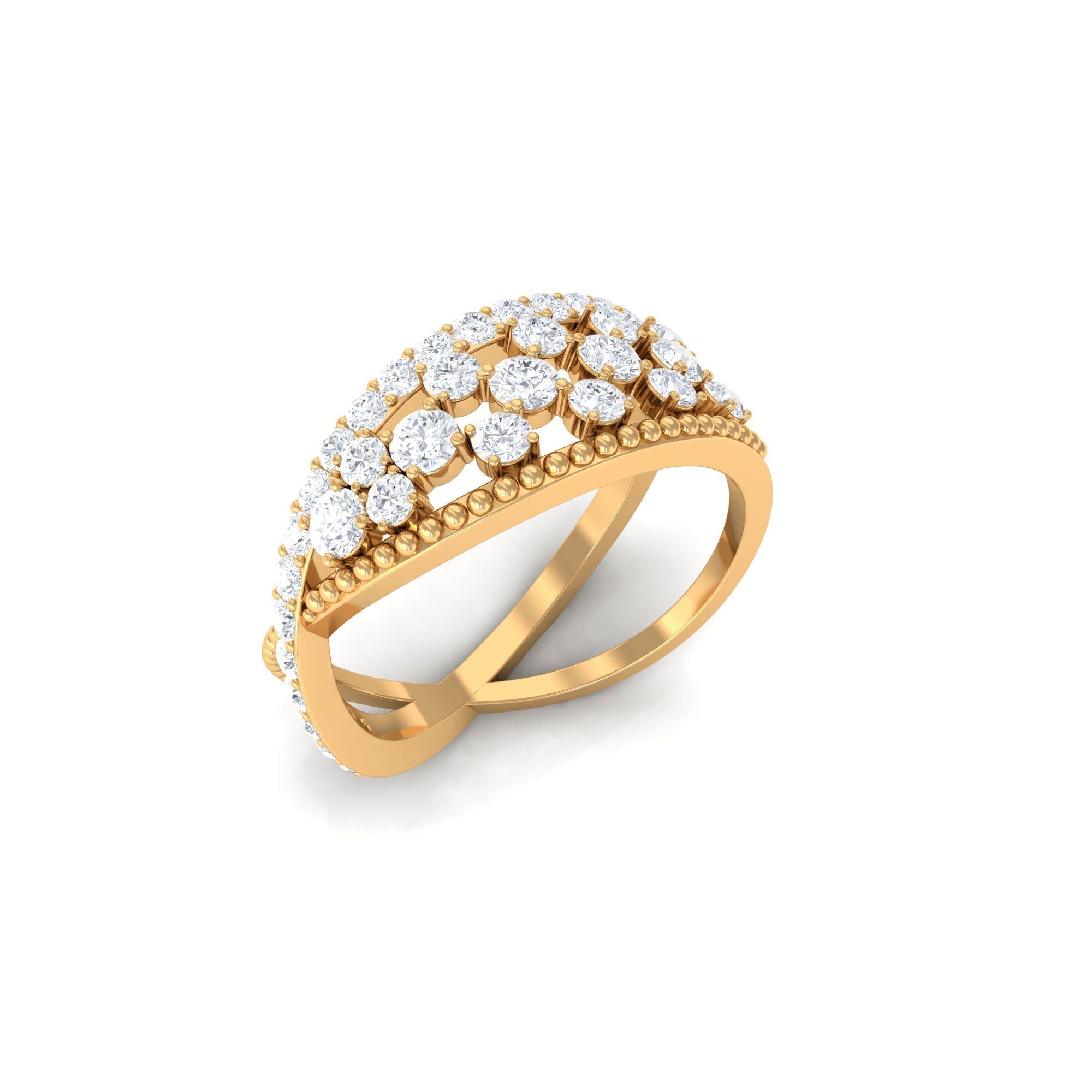 Designer Diamond Band Ring with Criss Cross Shank - Two & Gathered