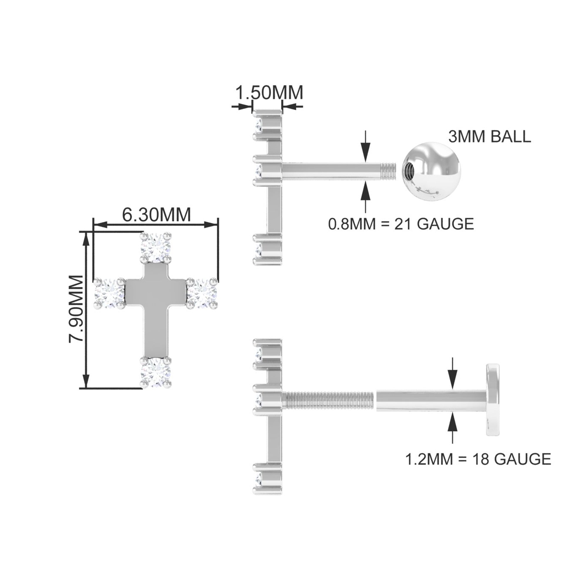 Diamond Cross Cartilage Earring - Two & Gathered