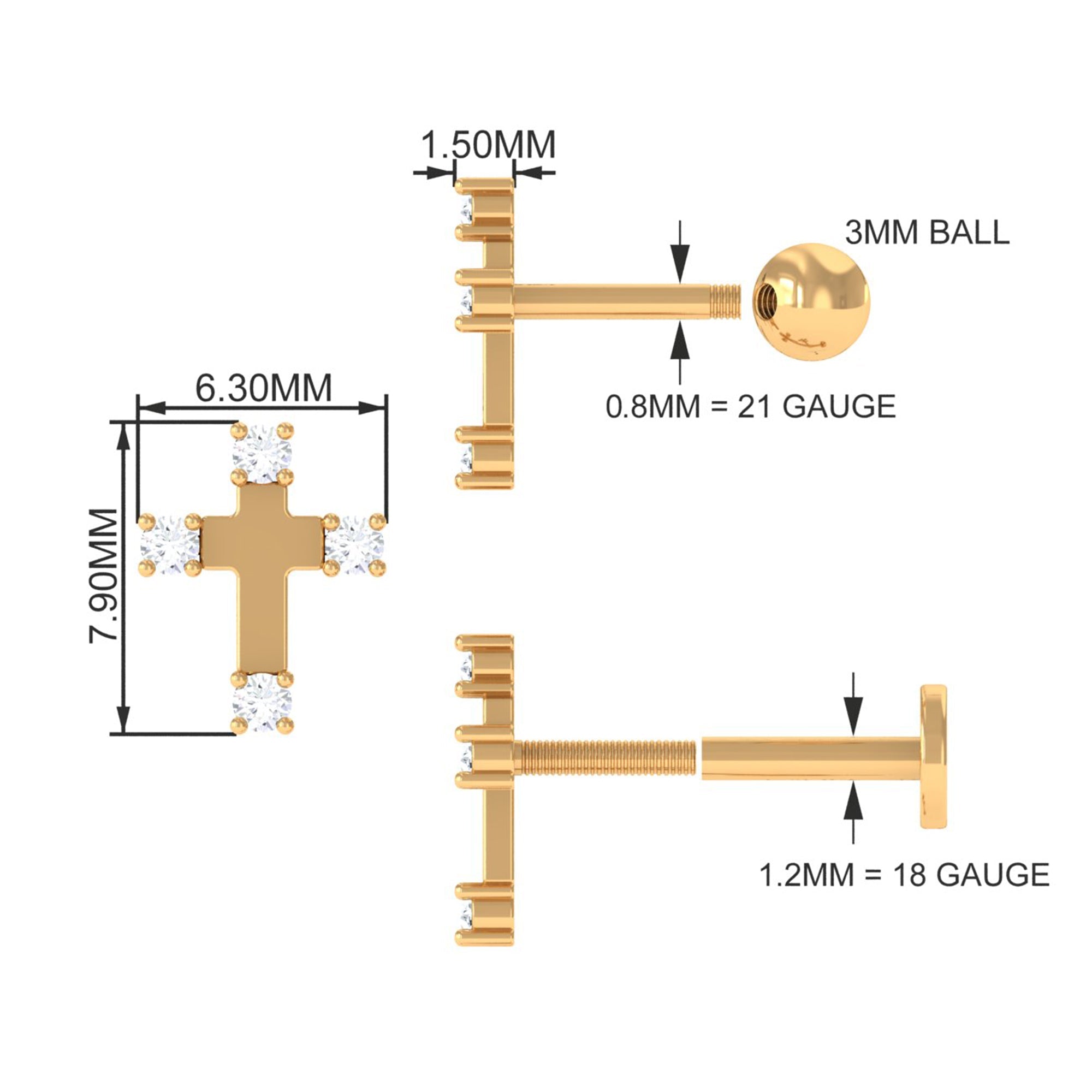 Diamond Cross Cartilage Earring - Two & Gathered