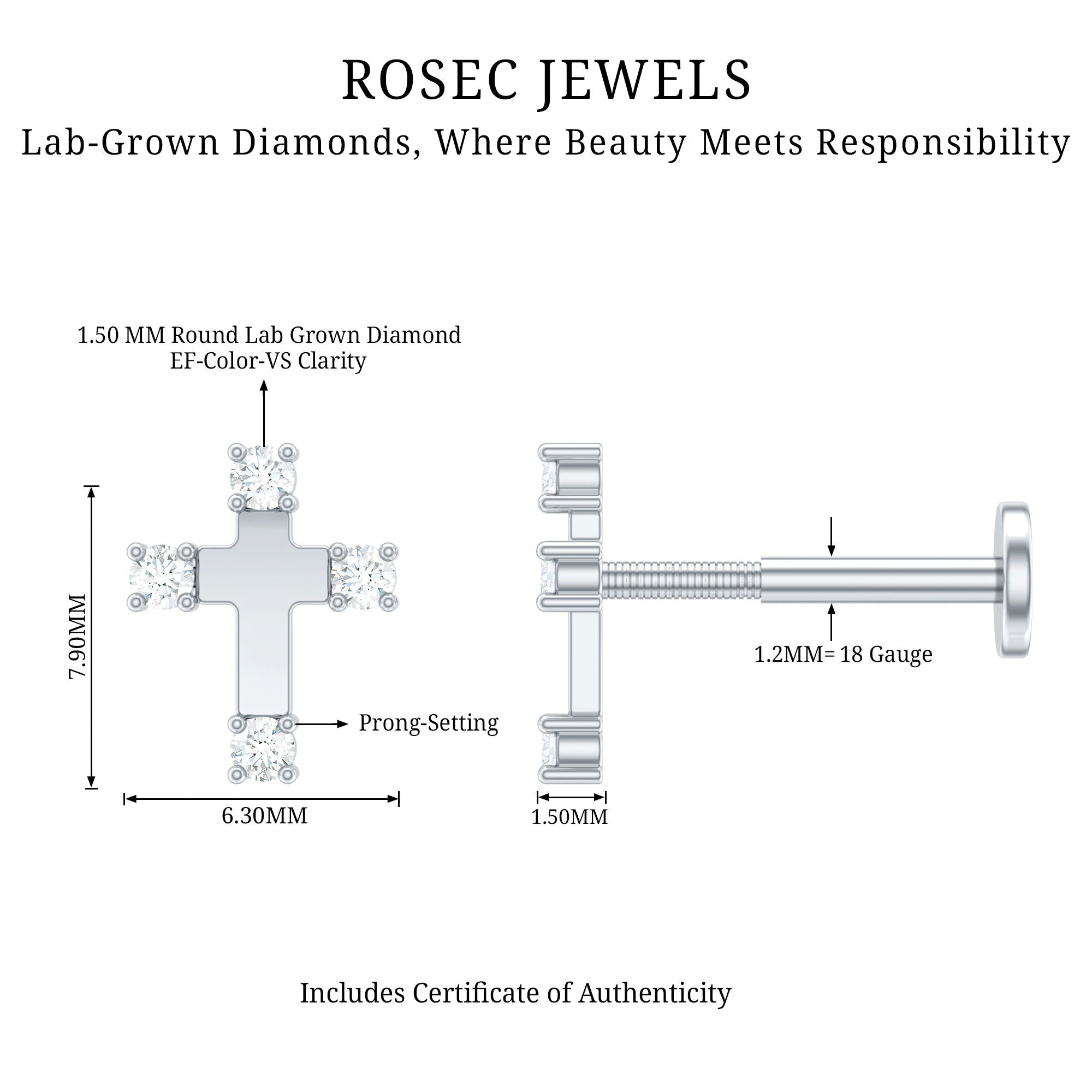 Diamond Cross Cartilage Earring - Two & Gathered