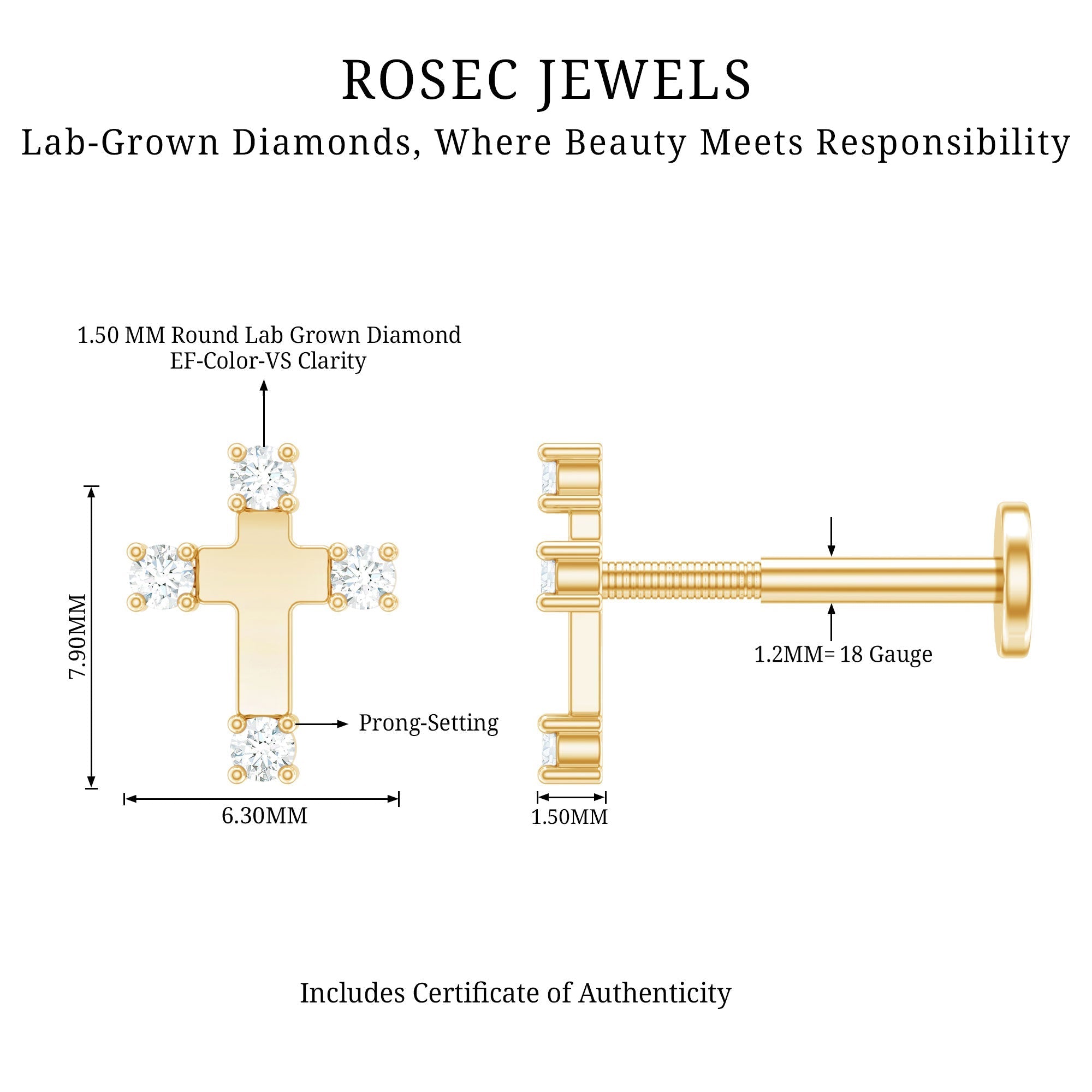 Diamond Cross Cartilage Earring - Two & Gathered