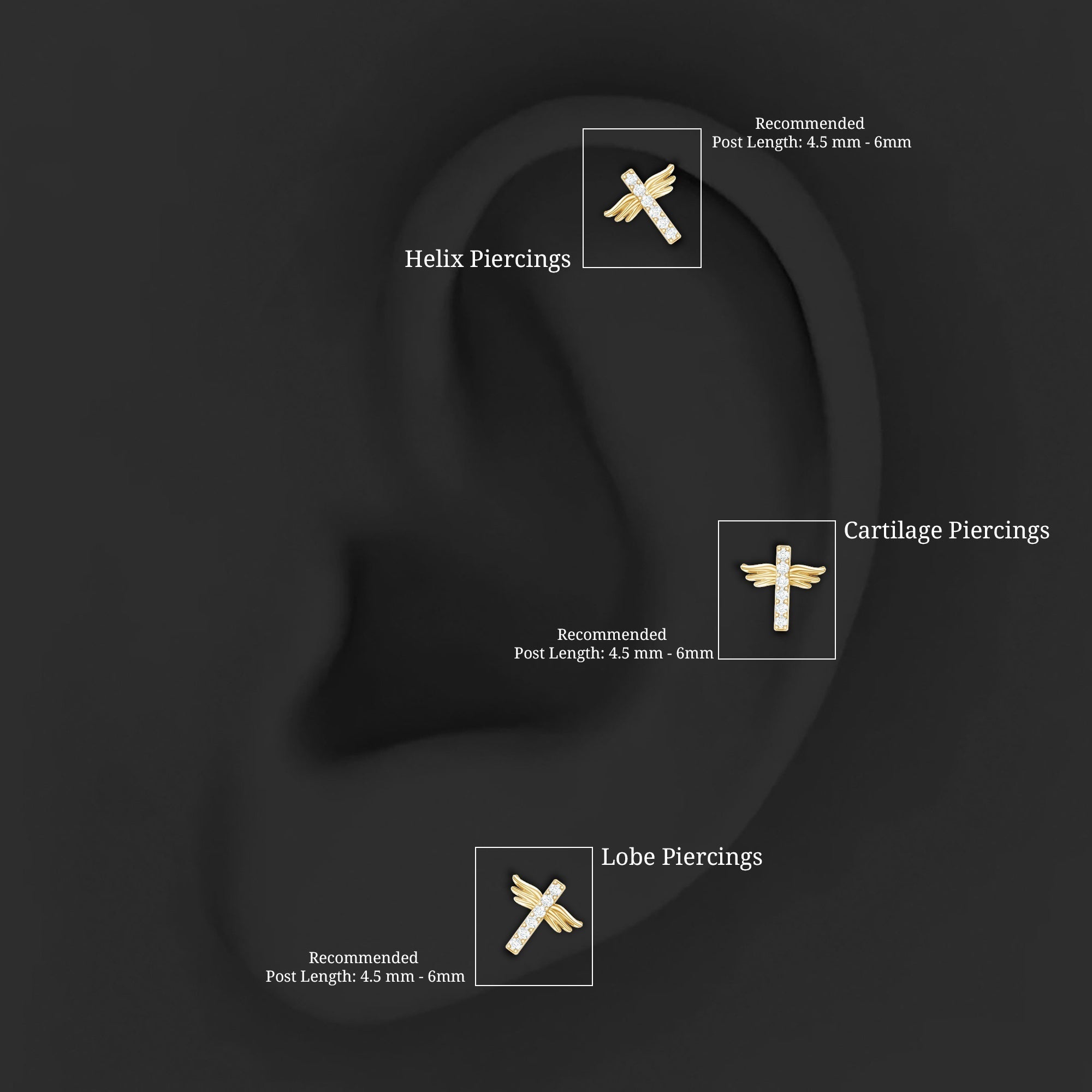 Diamond Cross Earring for Tragus Piercing - Two & Gathered