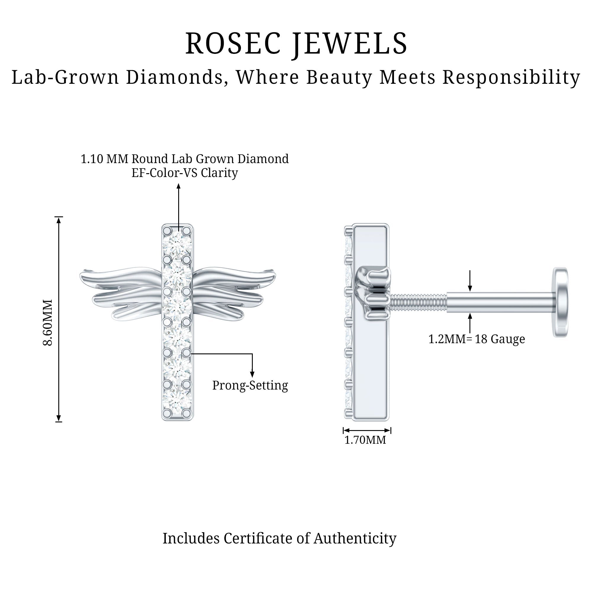 Diamond Cross Earring for Tragus Piercing - Two & Gathered