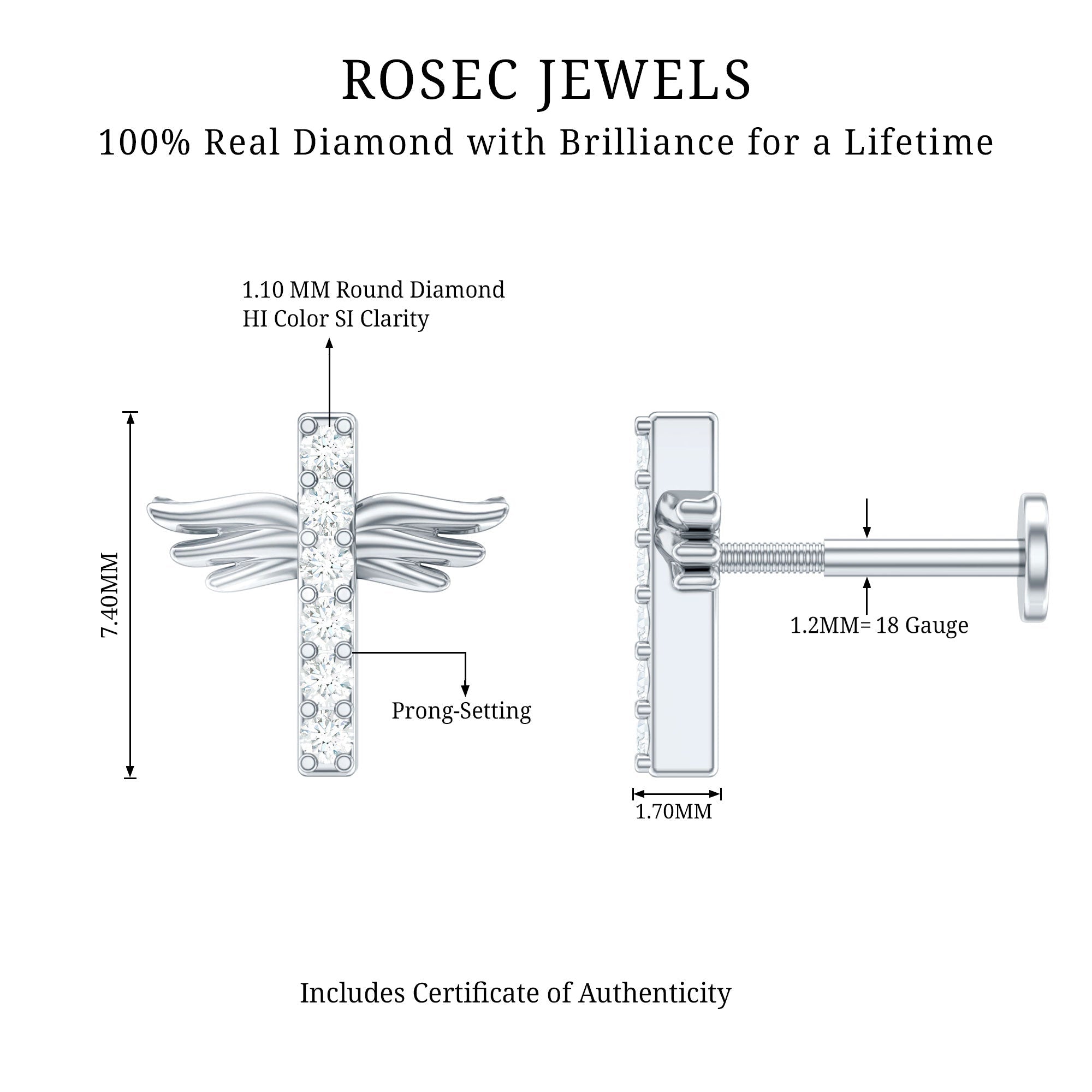 Diamond Cross Earring for Tragus Piercing - Two & Gathered