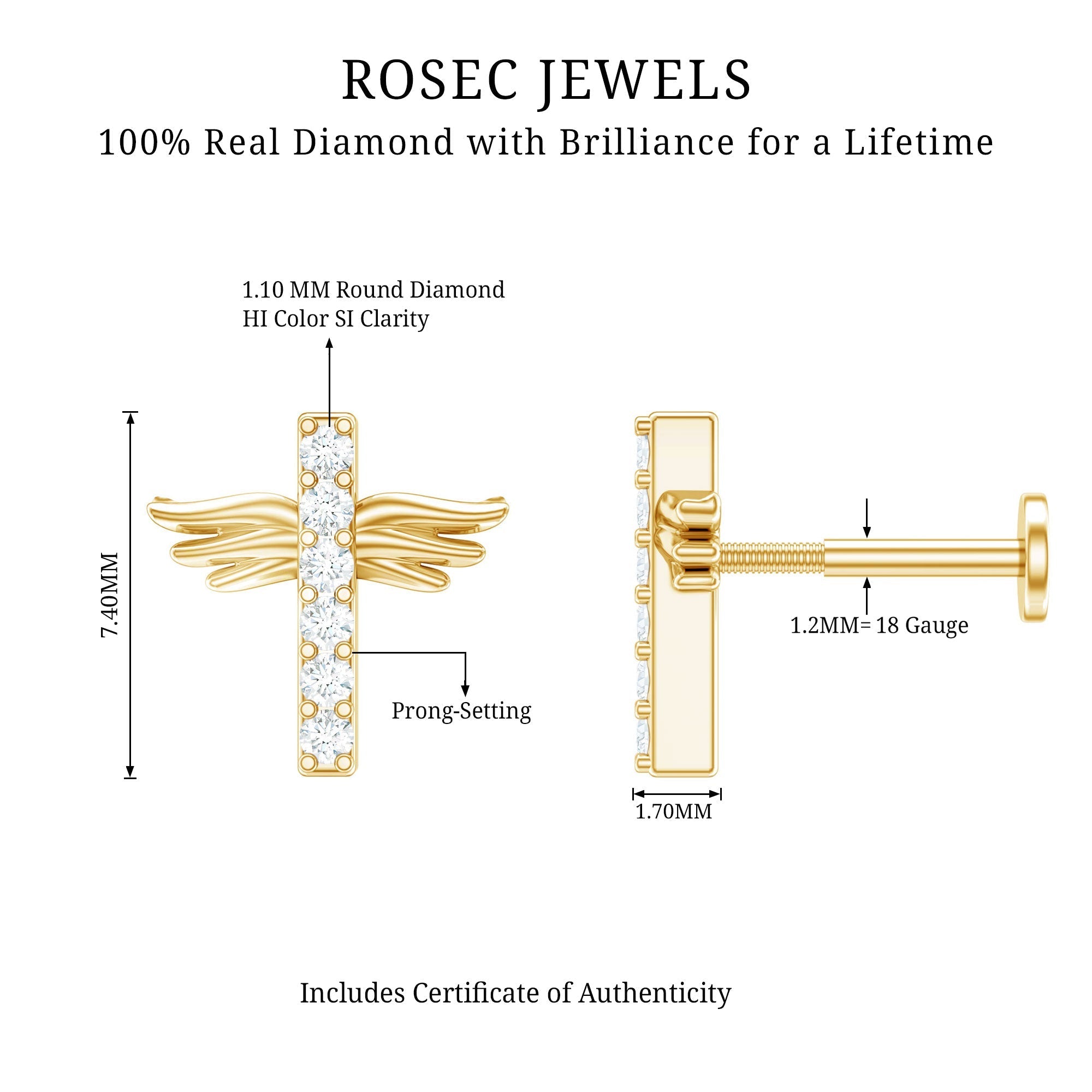 Diamond Cross Earring for Tragus Piercing - Two & Gathered