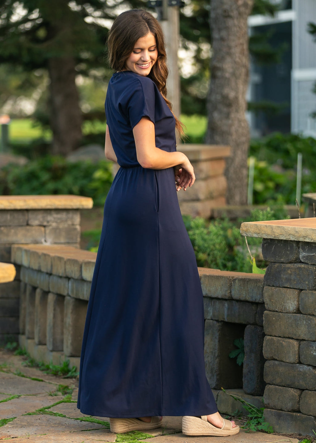 Ella Navy Cinched Waist Maxi Dress - Two & Gathered