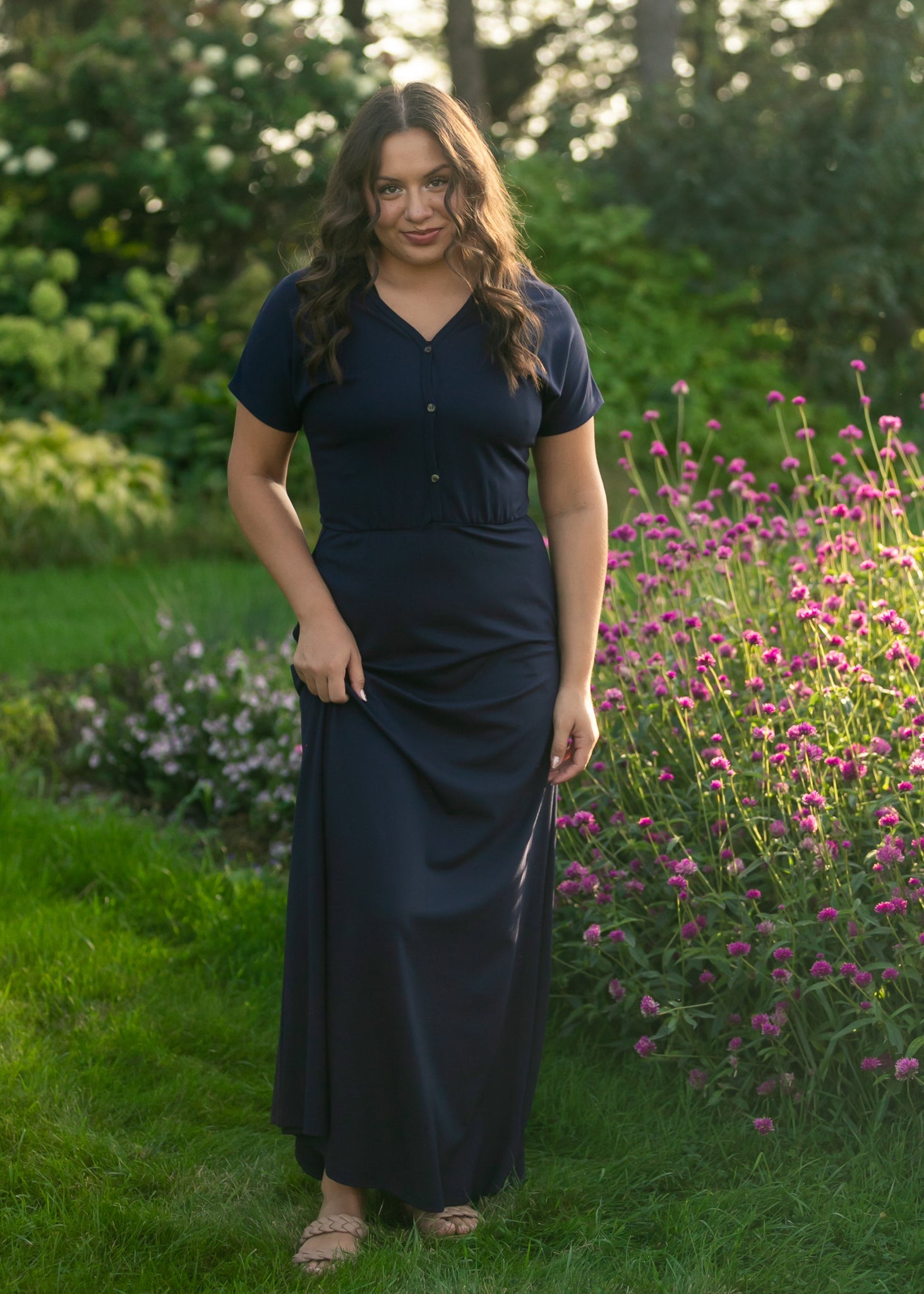 Ella Navy Cinched Waist Maxi Dress - Two & Gathered