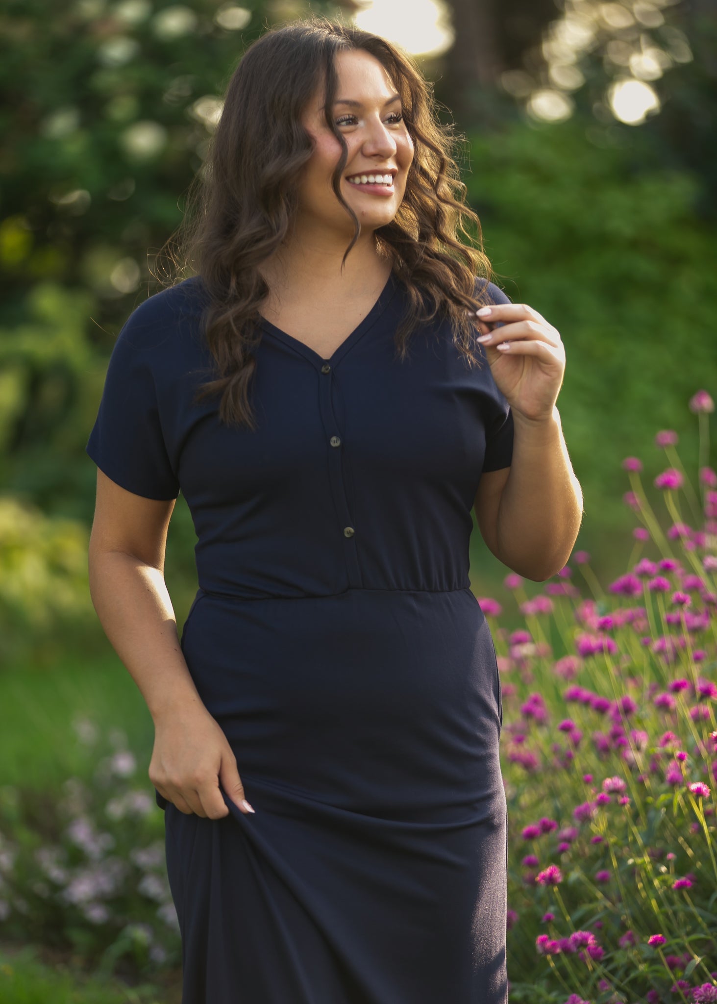 Ella Navy Cinched Waist Maxi Dress - Two & Gathered