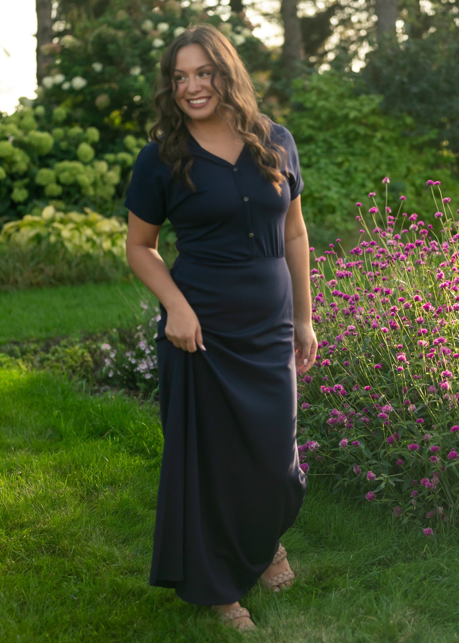 Ella Navy Cinched Waist Maxi Dress - Two & Gathered