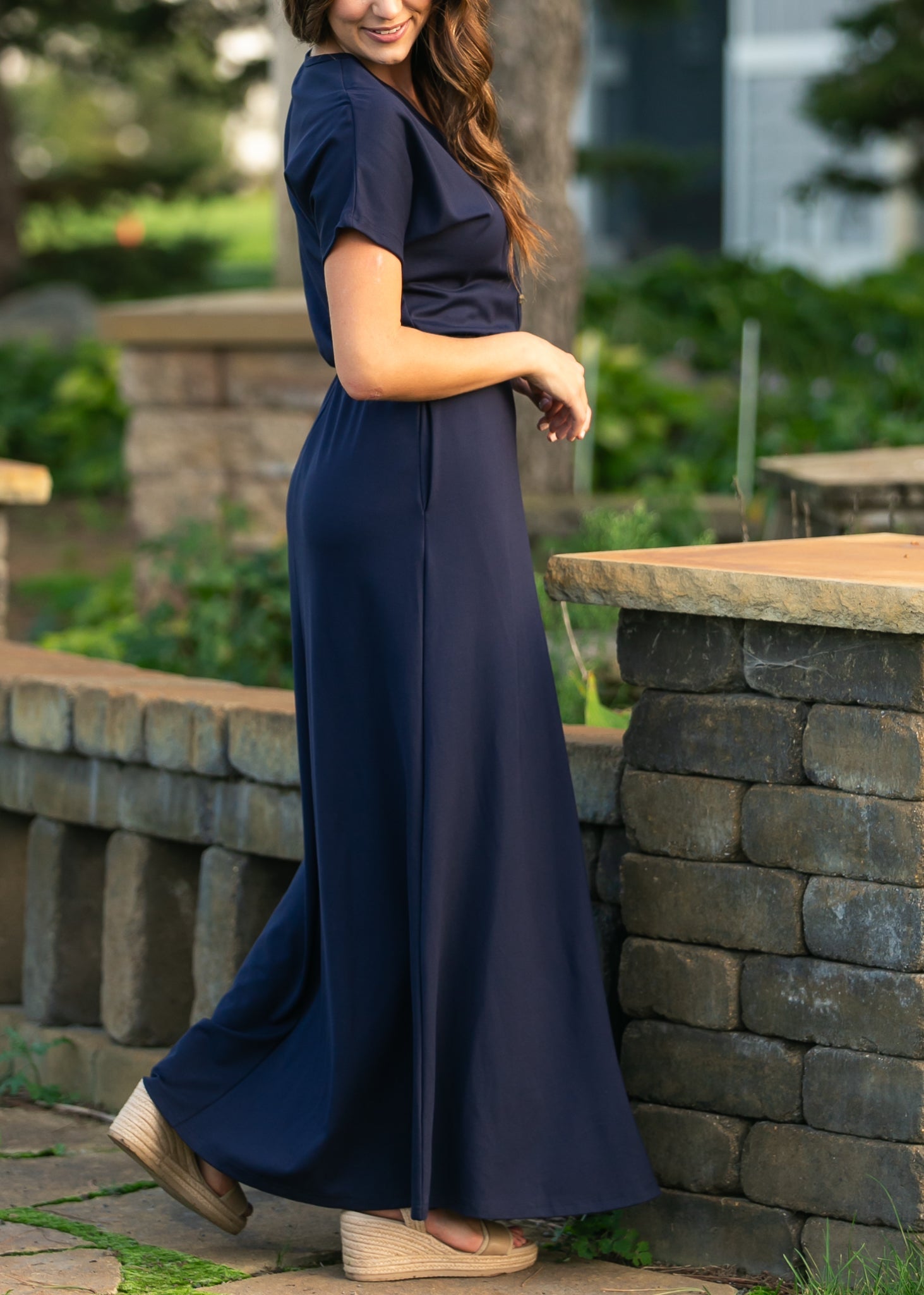 Ella Navy Cinched Waist Maxi Dress - Two & Gathered