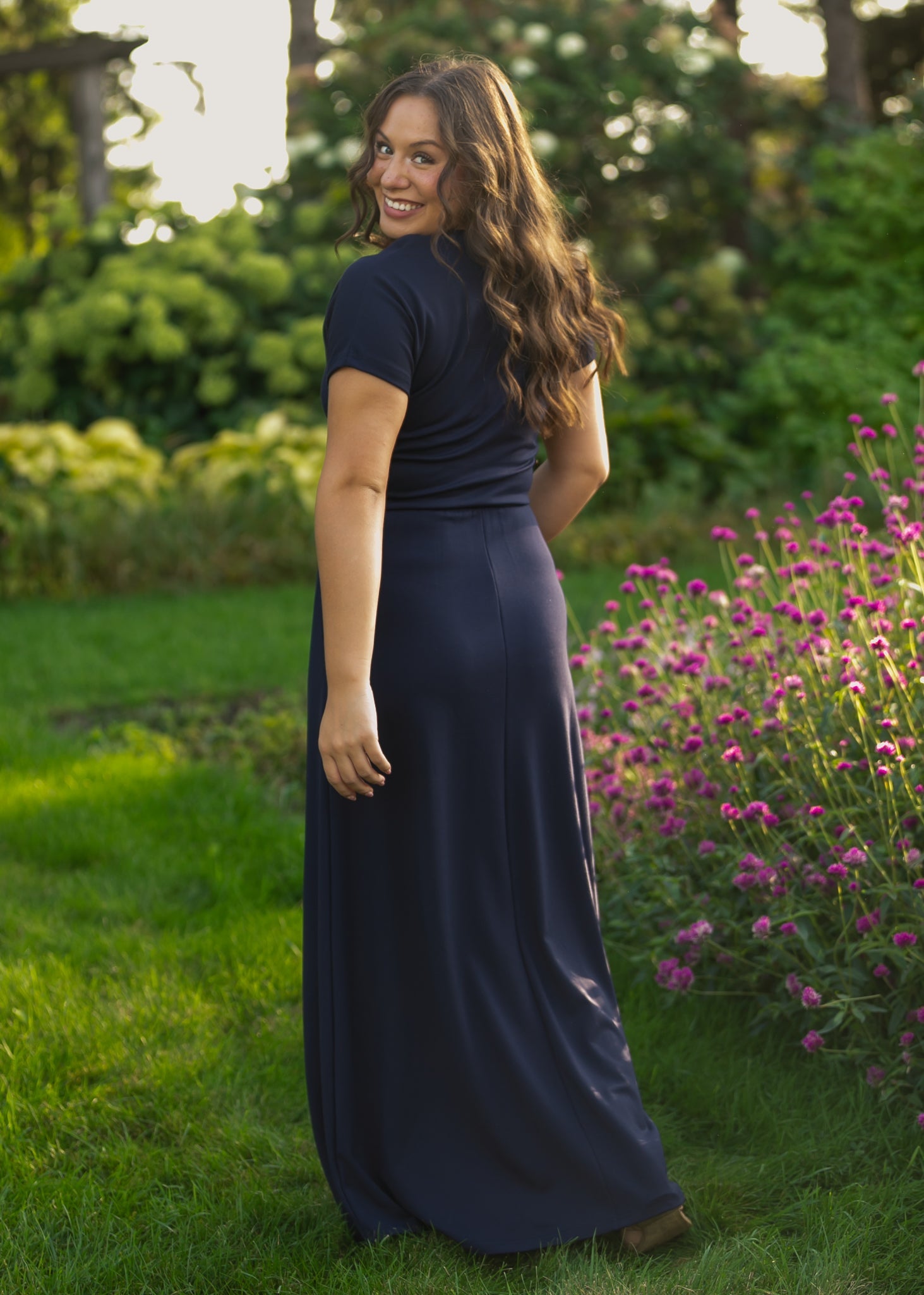 Ella Navy Cinched Waist Maxi Dress - Two & Gathered