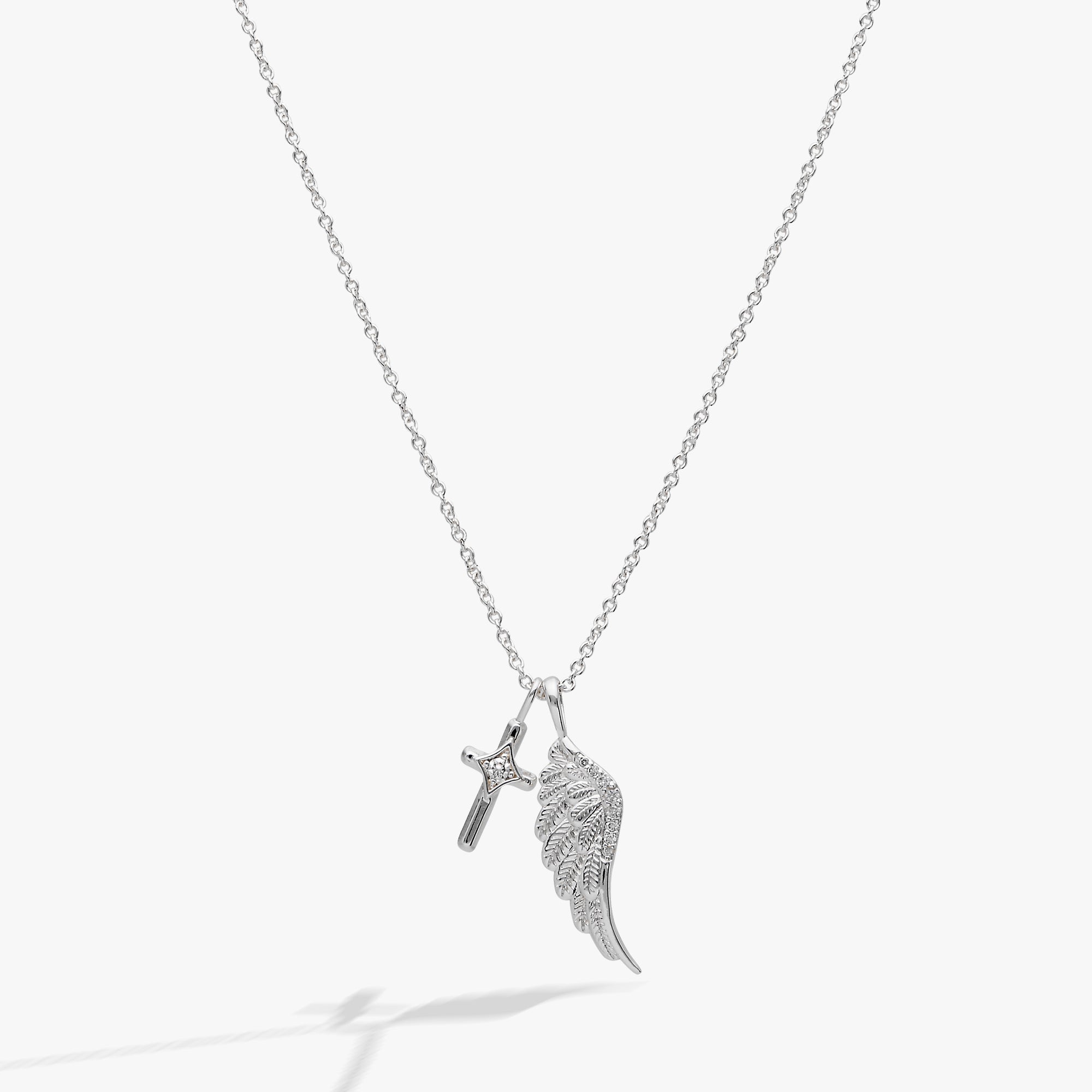 Faith Cross and Angel Wing Charm Necklace - Two & Gathered