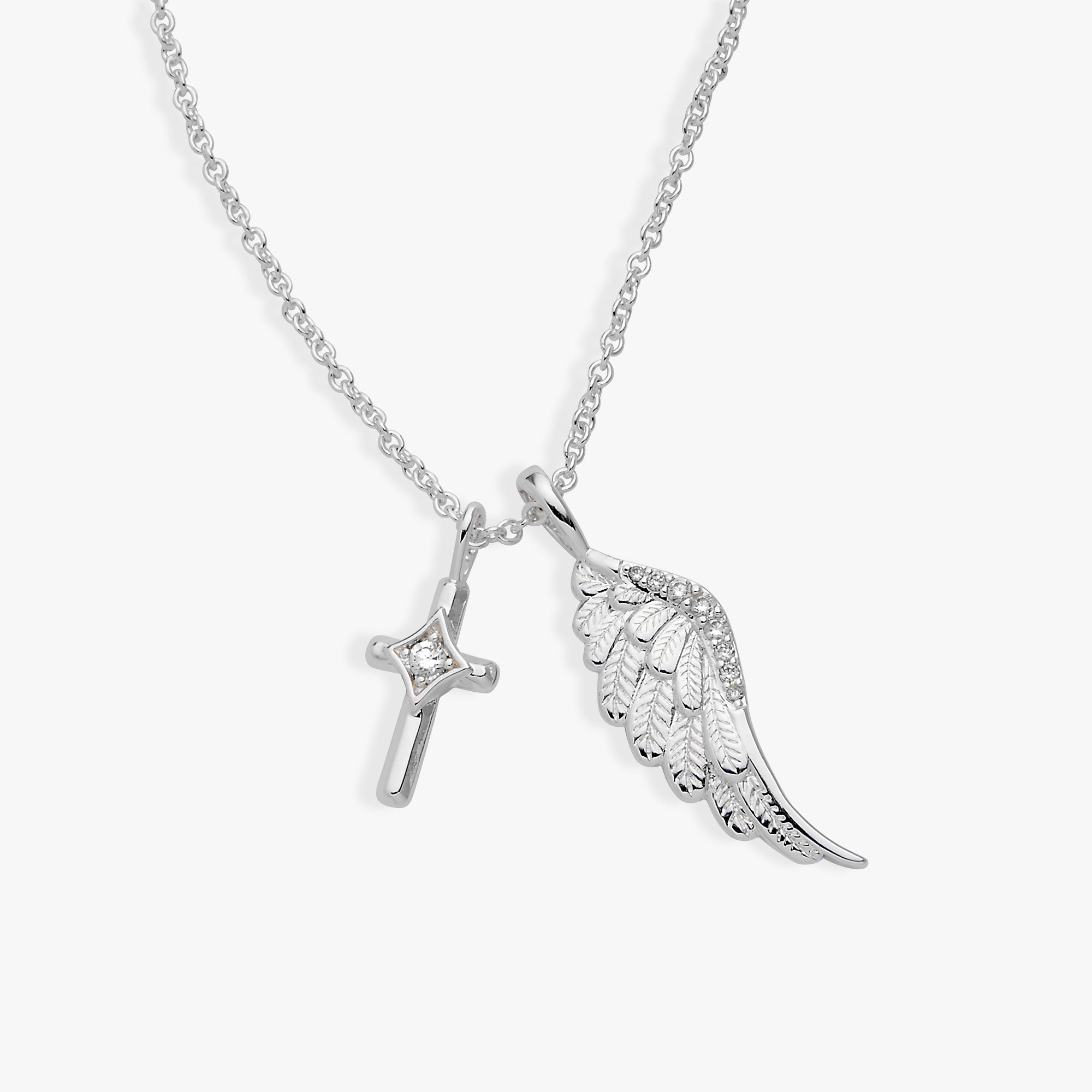 Faith Cross and Angel Wing Charm Necklace - Two & Gathered