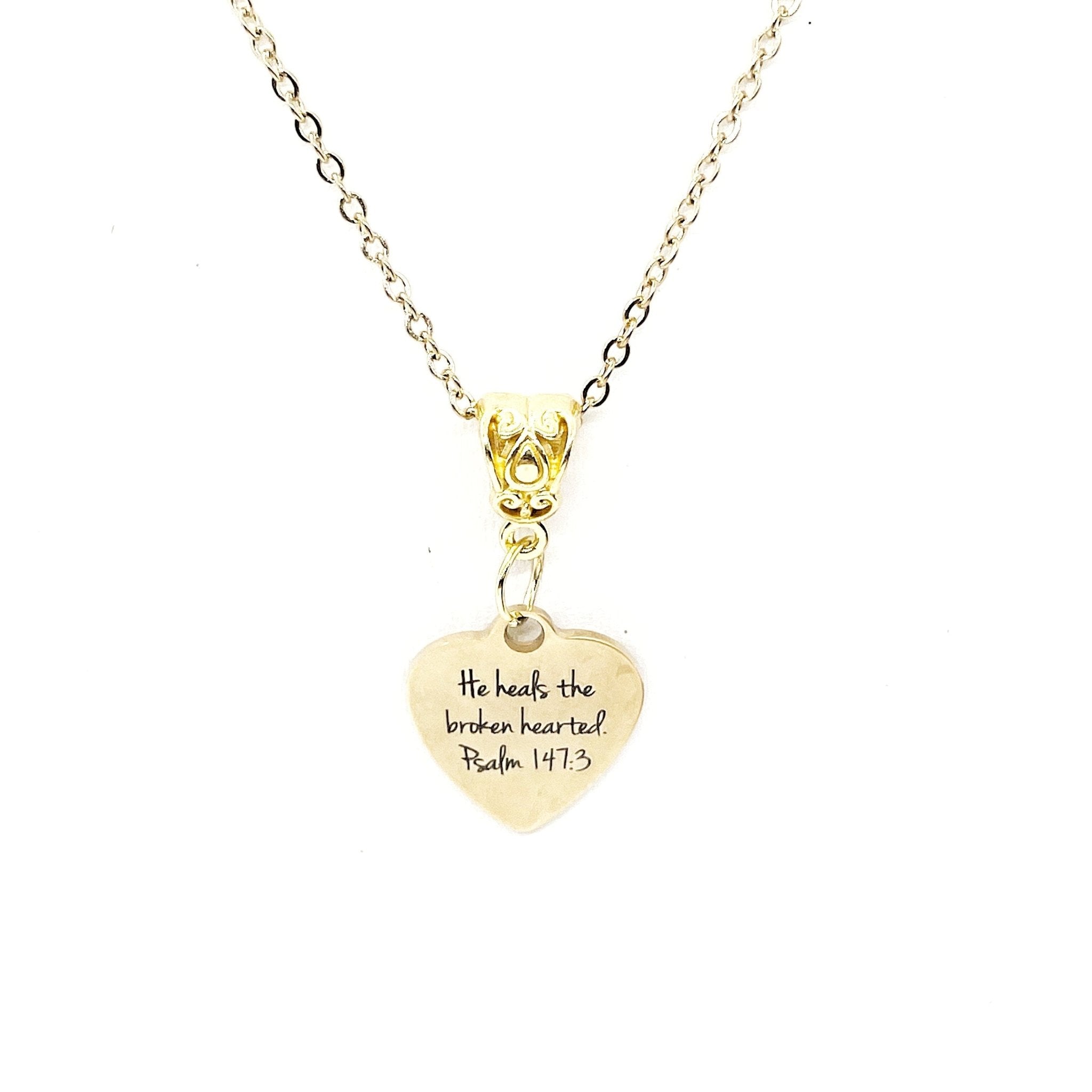 Faith Gift, He Heals The Brokenhearted Necklace, Sympathy Gift, Psalm 147 3, Christian Jewelry, Faith Jewelry, Christian Woman Gift For Her - Two & Gathered