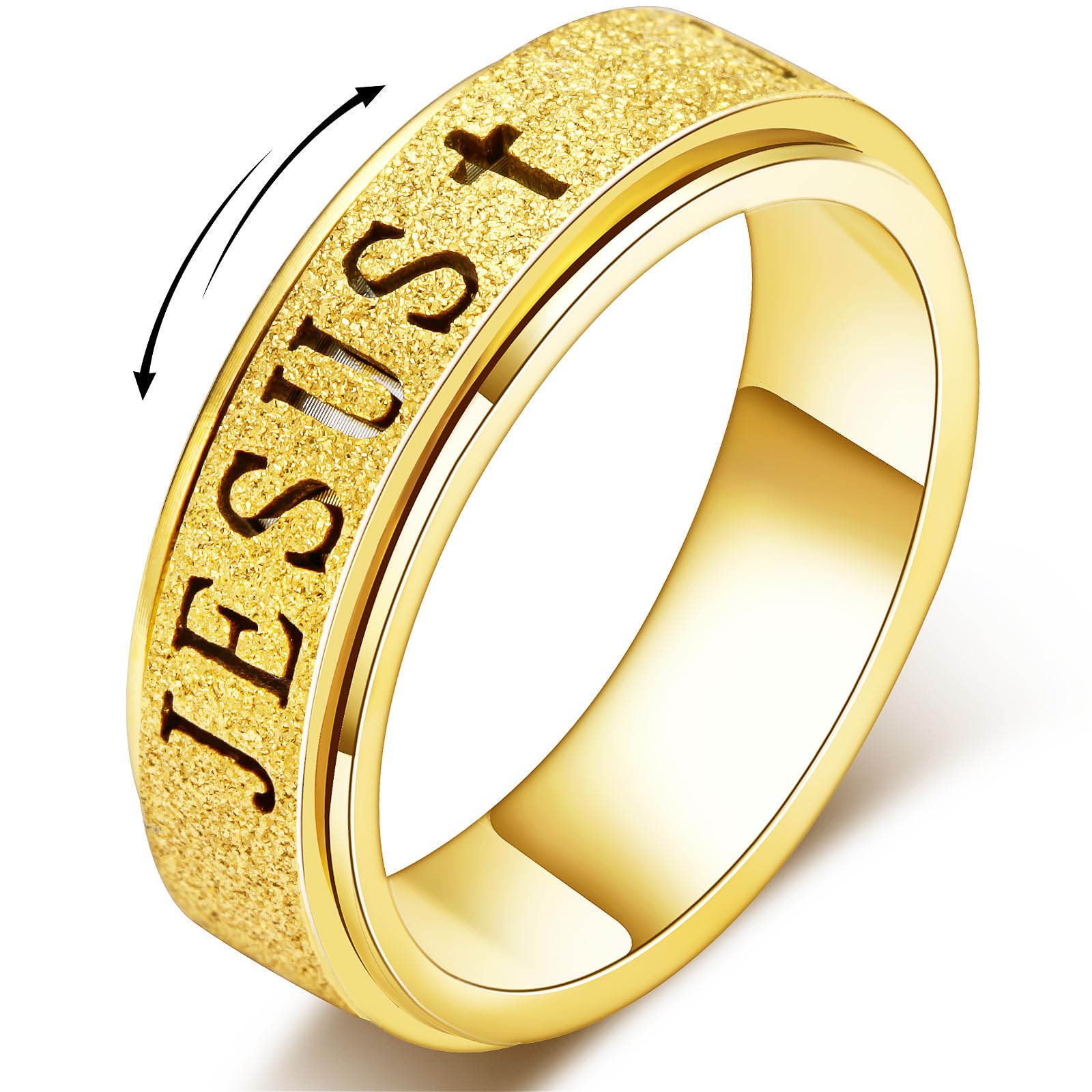 Fidget Spinner Anxiety Ring for Women: Fidget Toys Adults Cute Jesus Thumb Ring Stainless Steel Gold Plated Size 6 - Two & Gathered